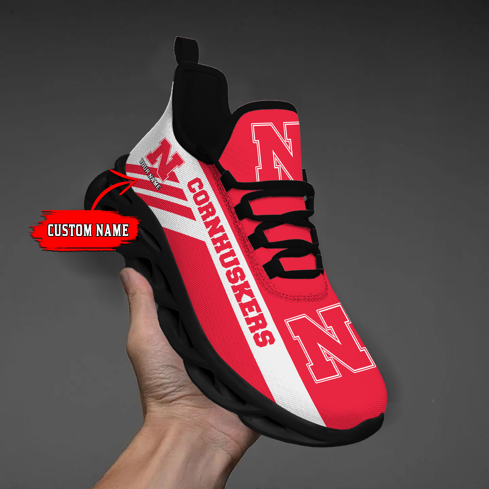 Nebraska Cornhuskers Custom Name PERSONALIZED MAX SOUL SHOES DS004 - Famjoys Nebraska Cornhuskers Custom Name PERSONALIZED MAX SOUL SHOES DS004 - Famjoys