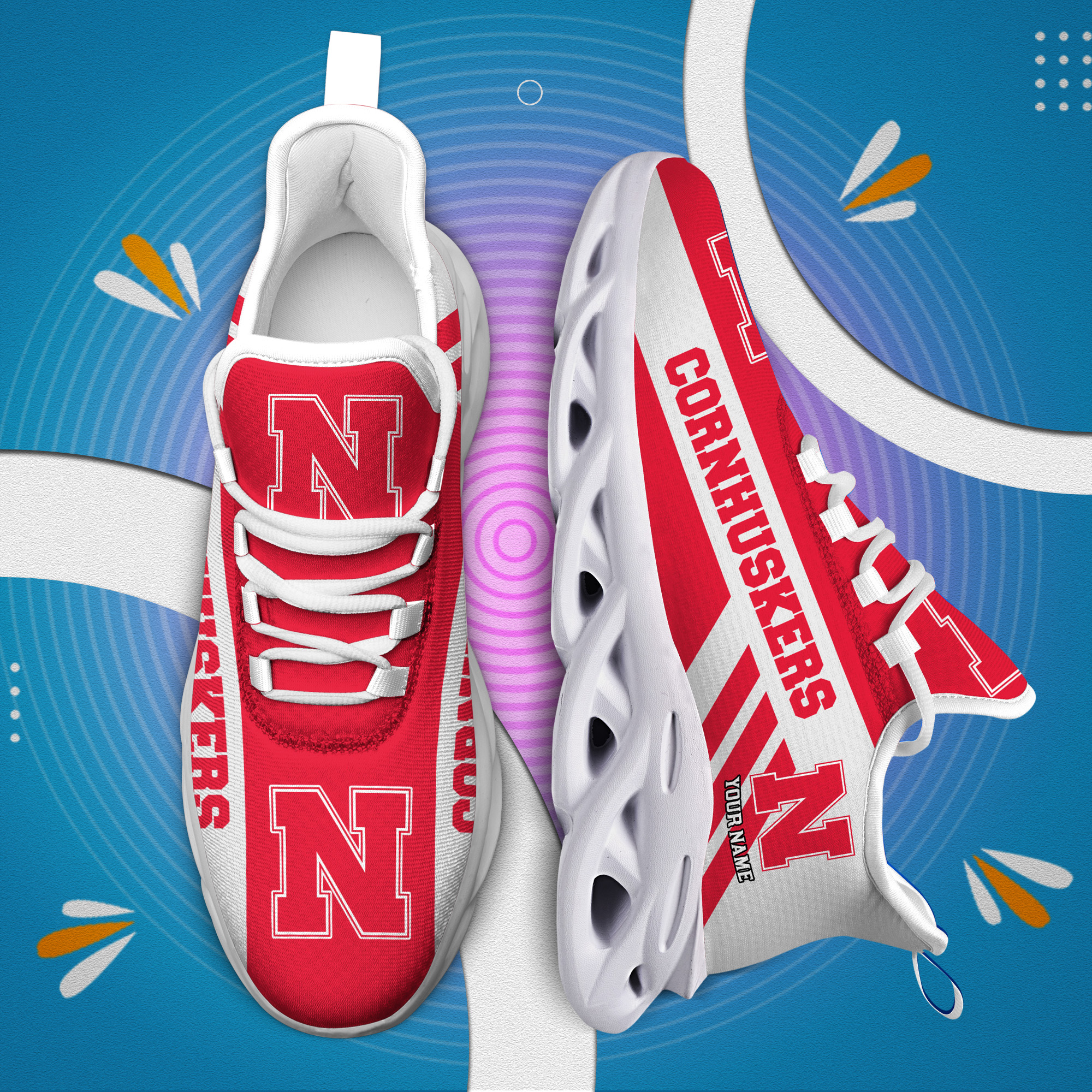 Nebraska Cornhuskers Custom Name PERSONALIZED MAX SOUL SHOES DS004 - Famjoys Nebraska Cornhuskers Custom Name PERSONALIZED MAX SOUL SHOES DS004 - Famjoys
