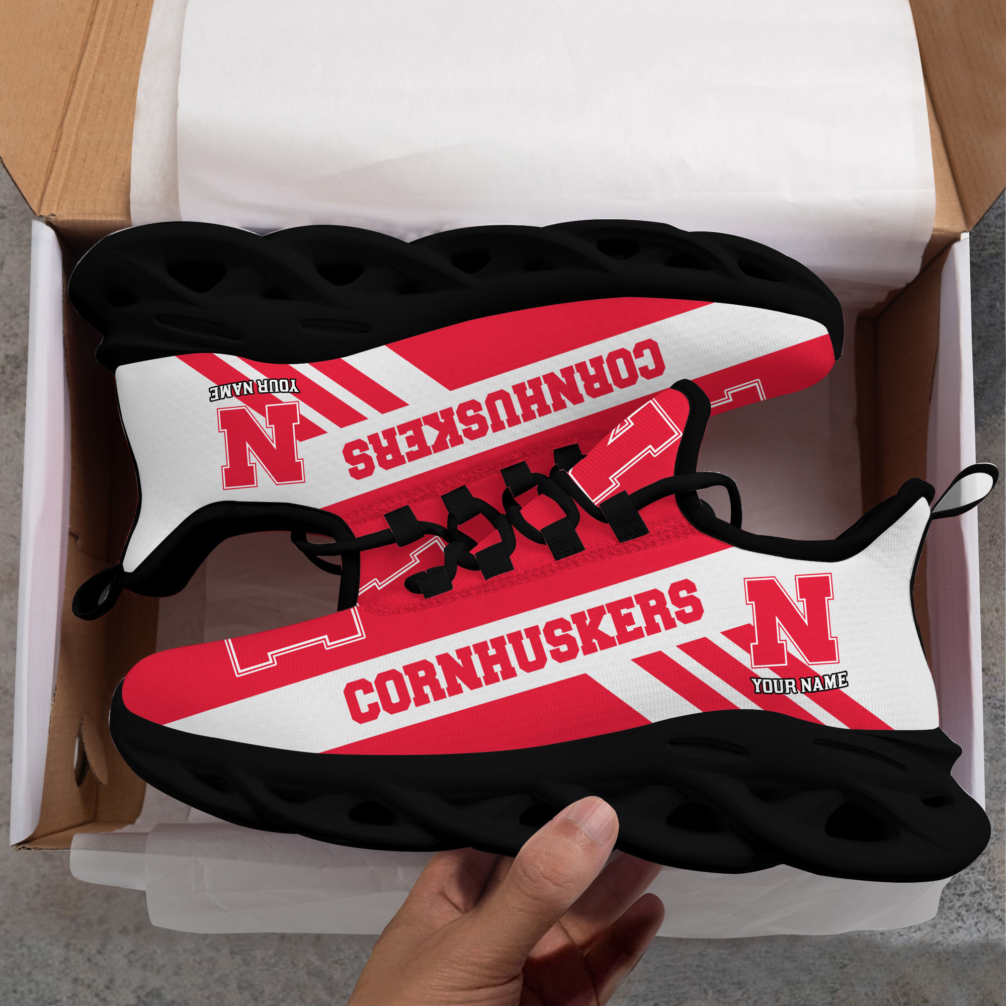 Nebraska Cornhuskers Custom Name PERSONALIZED MAX SOUL SHOES DS004 - Famjoys Nebraska Cornhuskers Custom Name PERSONALIZED MAX SOUL SHOES DS004 - Famjoys