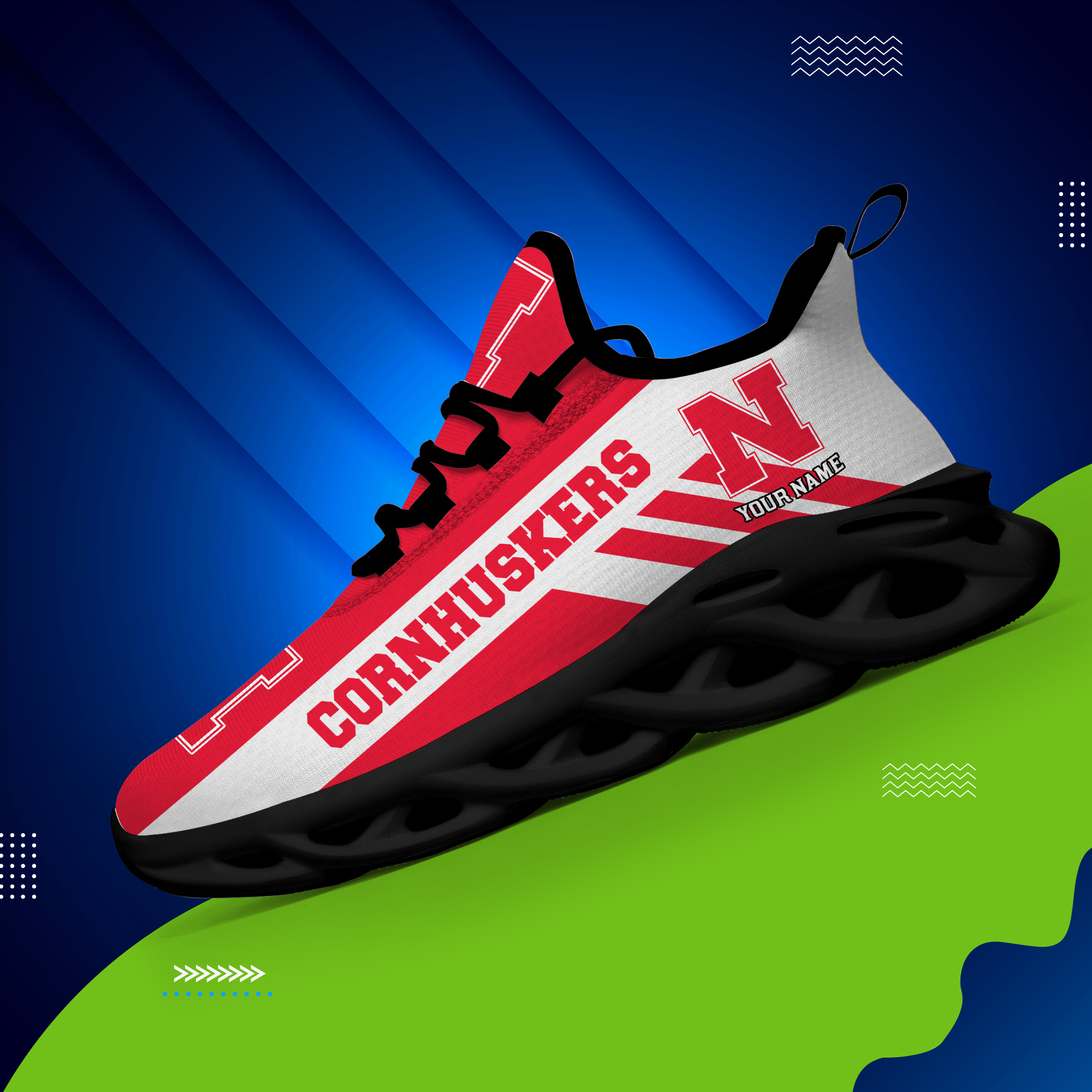 Nebraska Cornhuskers Custom Name PERSONALIZED MAX SOUL SHOES DS004 - Famjoys Nebraska Cornhuskers Custom Name PERSONALIZED MAX SOUL SHOES DS004 - Famjoys