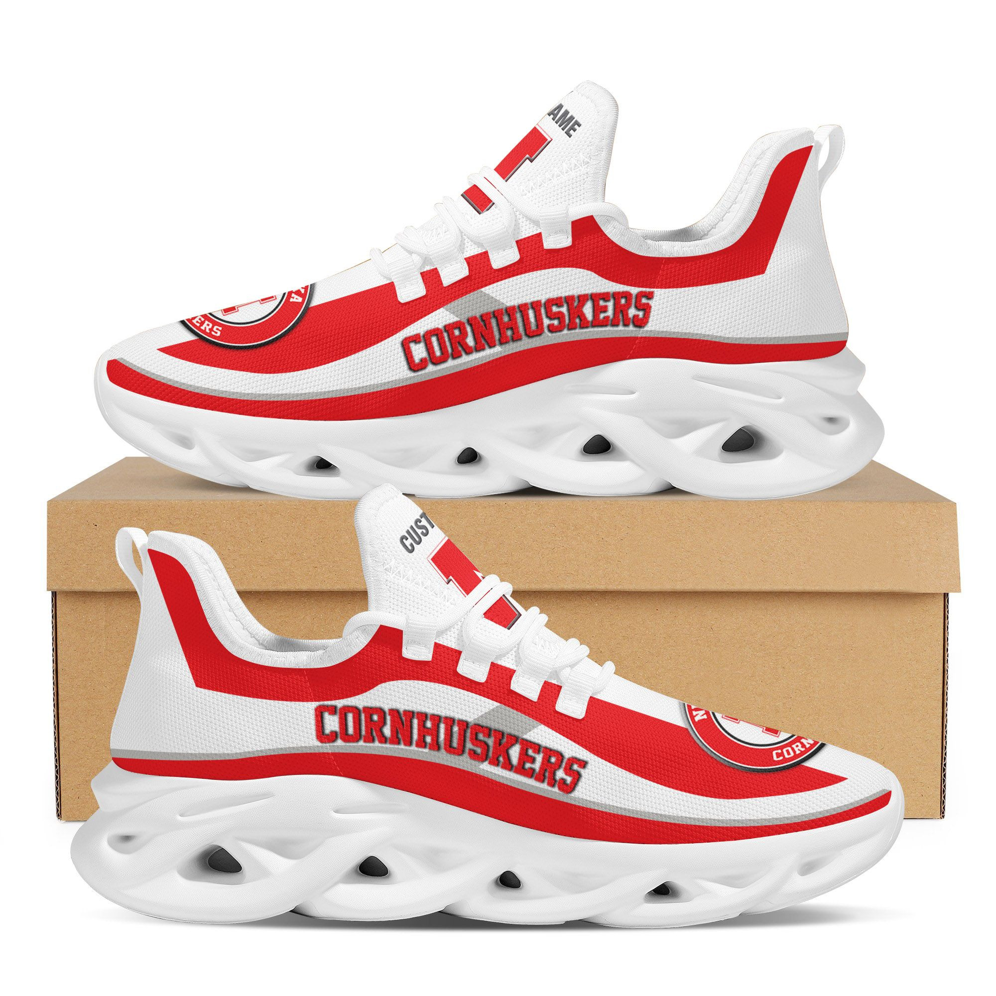 Nebraska Cornhuskers Football Team Custom Personalized With Name Max Soul Sneakers Shoes - Famjoys Nebraska Cornhuskers Football Team Custom Personalized With Name Max Soul Sneakers Shoes - Famjoys