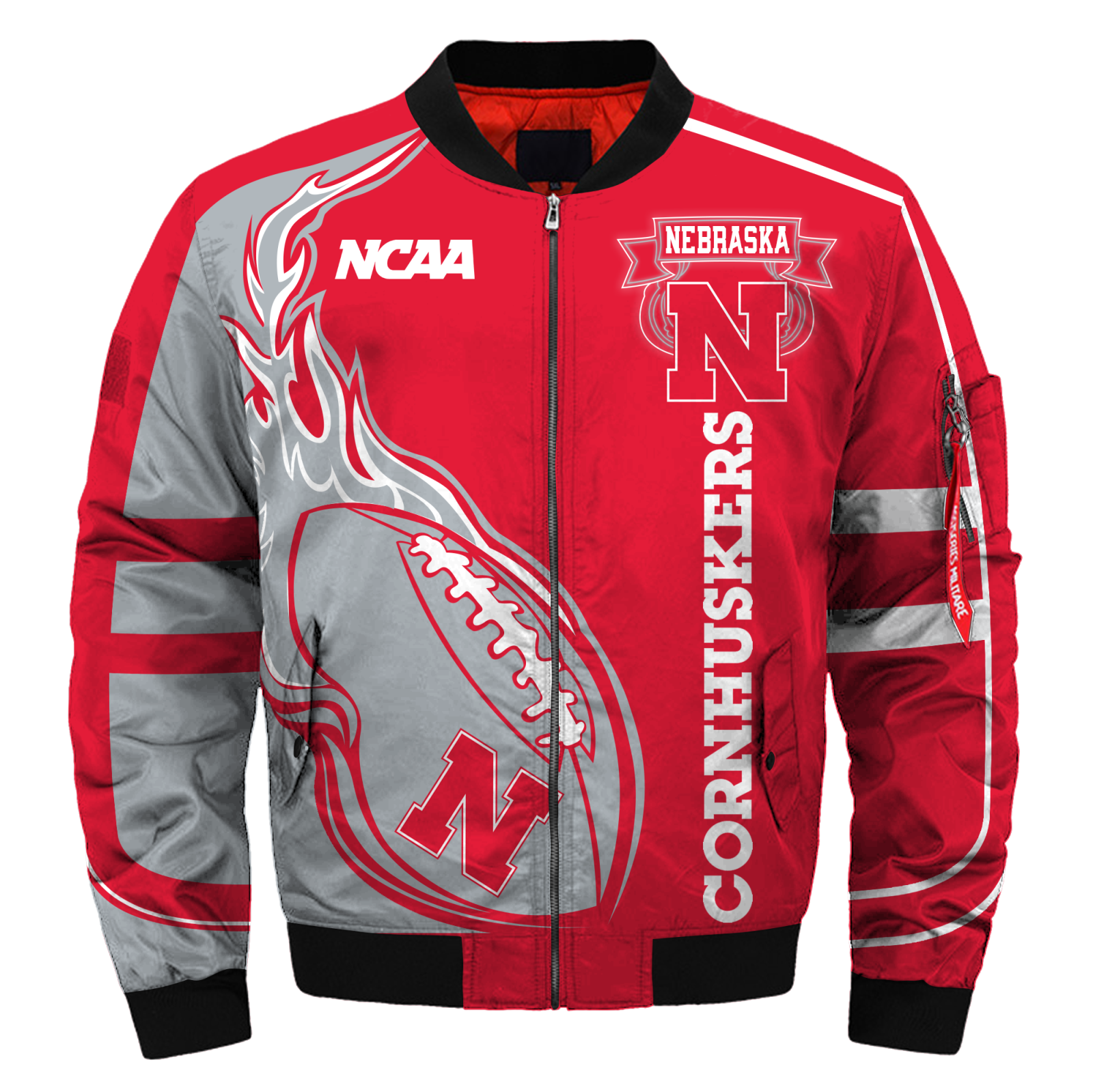 Nebraska Cornhuskers Jacket 3D Printed Fire Ball - Famjoys Nebraska Cornhuskers Jacket 3D Printed Fire Ball - Famjoys