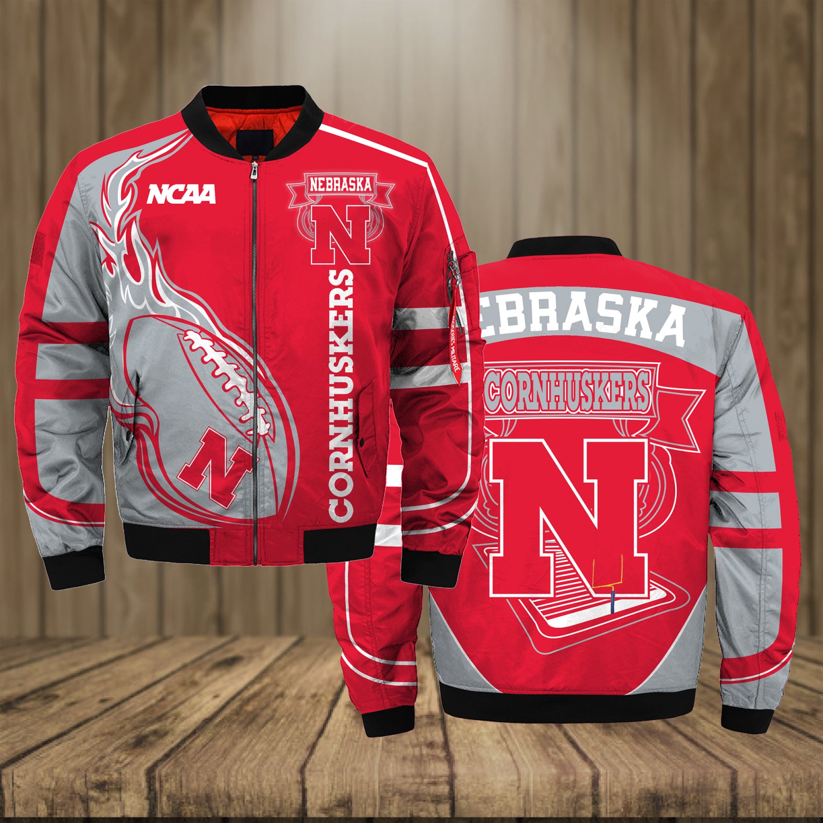 Nebraska Cornhuskers Jacket 3D Printed Fire Ball - Famjoys Nebraska Cornhuskers Jacket 3D Printed Fire Ball - Famjoys
