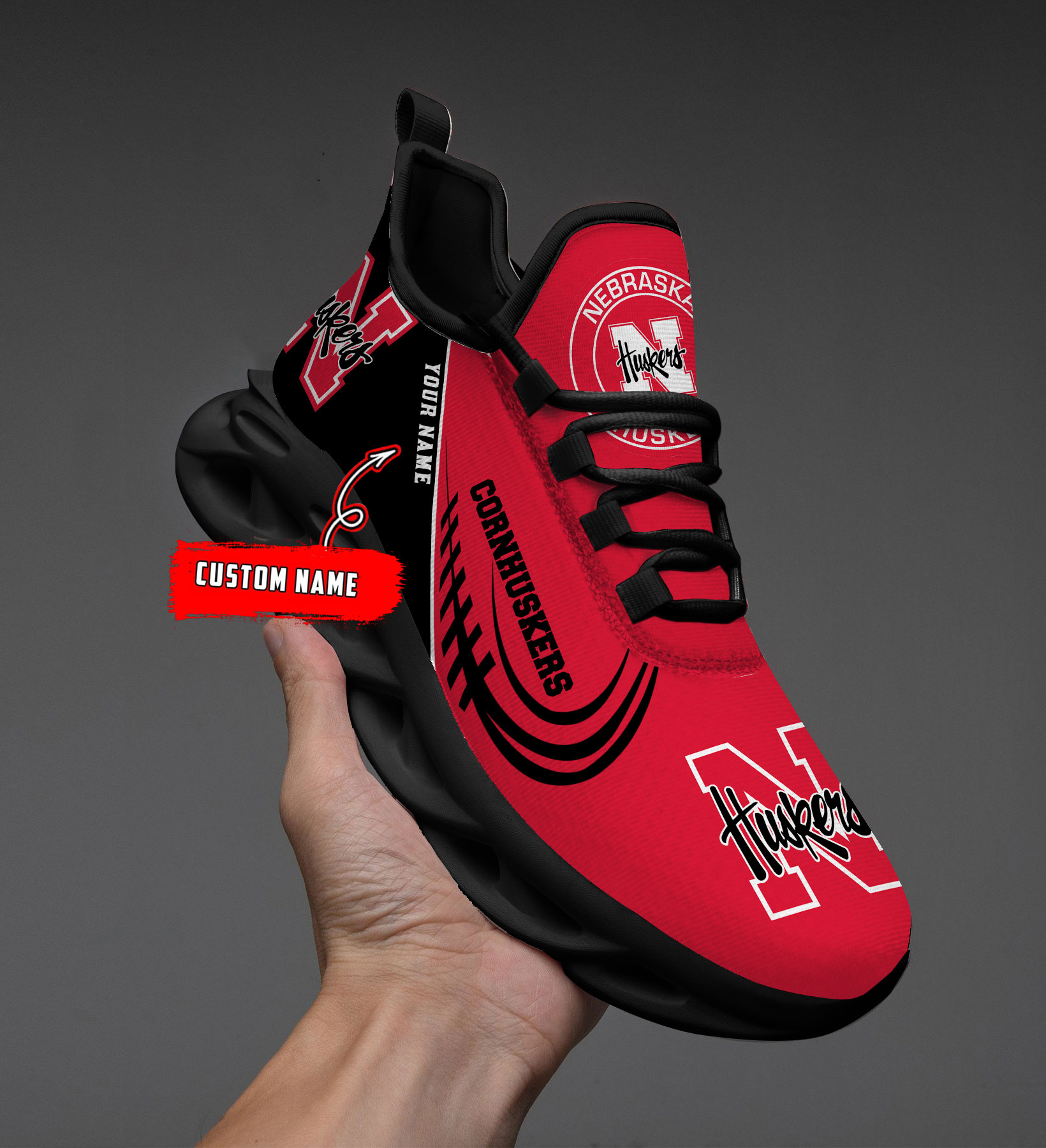 Nebraska Cornhuskers PERSONALIZED MAX SOUL SHOES T1 - Famjoys Nebraska Cornhuskers PERSONALIZED MAX SOUL SHOES T1 - Famjoys