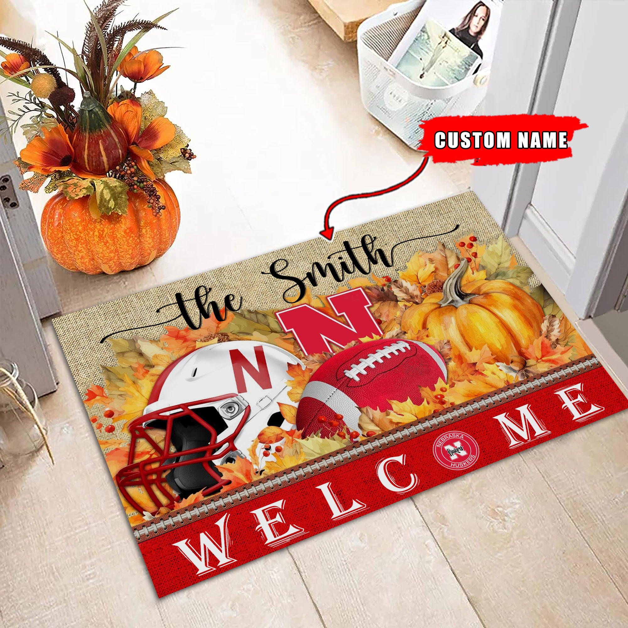 Nebraska Cornhuskers Welcome Fall Football Doormat