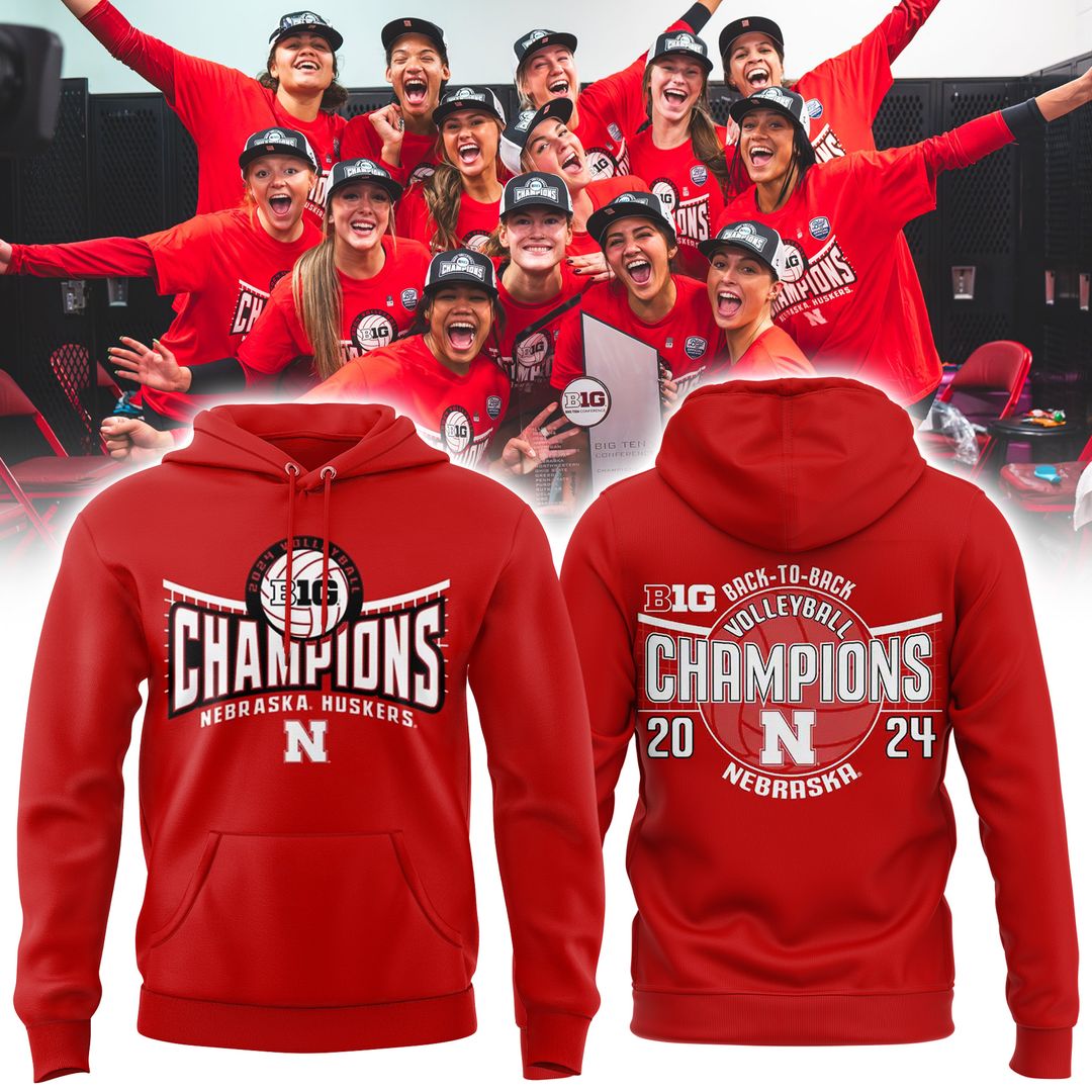 Nebraska Huskers Back-To-Back Big Ten Women's Volleyball Regular Season 2024 Champions Hoodie - Famjoys Nebraska Huskers Back-To-Back Big Ten Women's Volleyball Regular Season 2024 Champions Hoodie - Famjoys