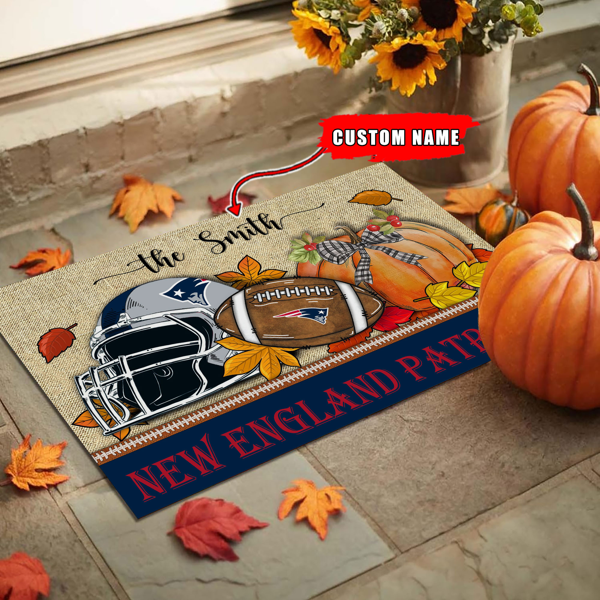 New England Patriots Fall Football Doormat - Famjoys New England Patriots Fall Football Doormat - Famjoys