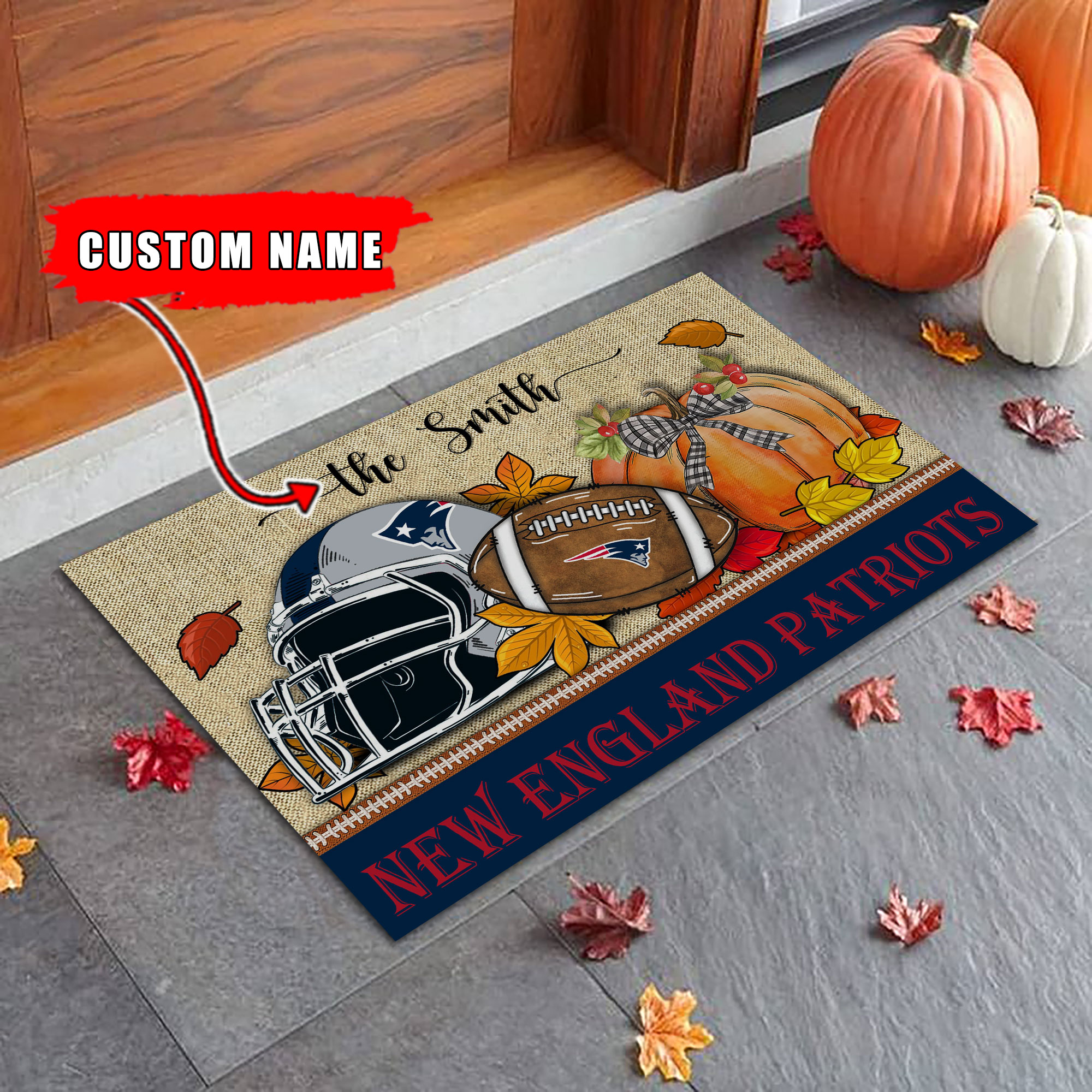 New England Patriots Fall Football Doormat - Famjoys New England Patriots Fall Football Doormat - Famjoys