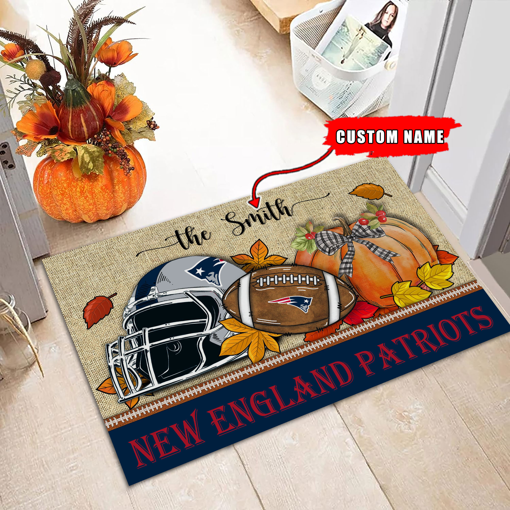 New England Patriots Fall Football Doormat - Famjoys New England Patriots Fall Football Doormat - Famjoys