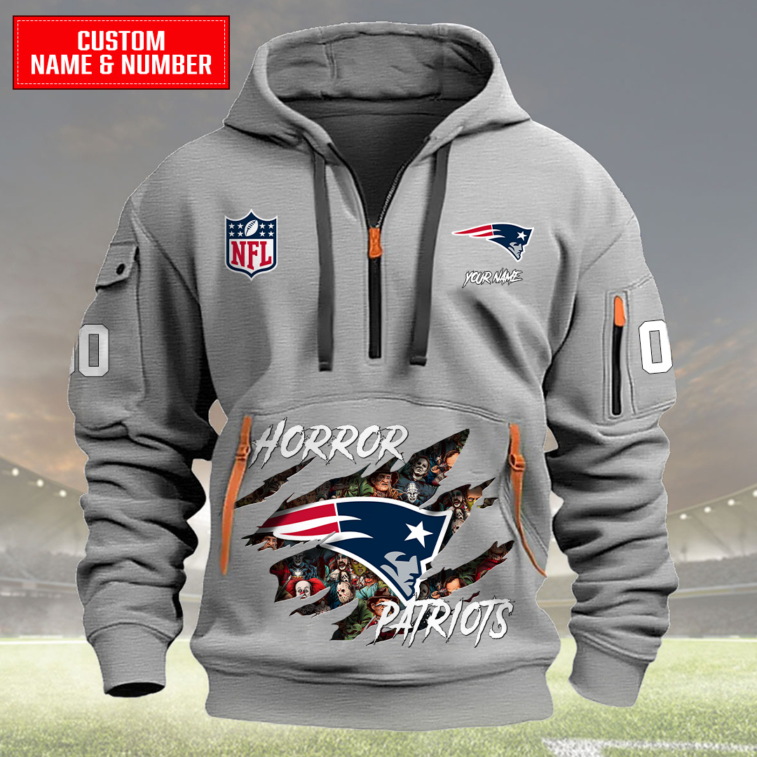 New England Patriots Halloween Horror Collection Personalize Quarter Zip Hoodie AZCAQZH000029 - Famjoys New England Patriots Halloween Horror Collection Personalize Quarter Zip Hoodie AZCAQZH000029 - Famjoys
