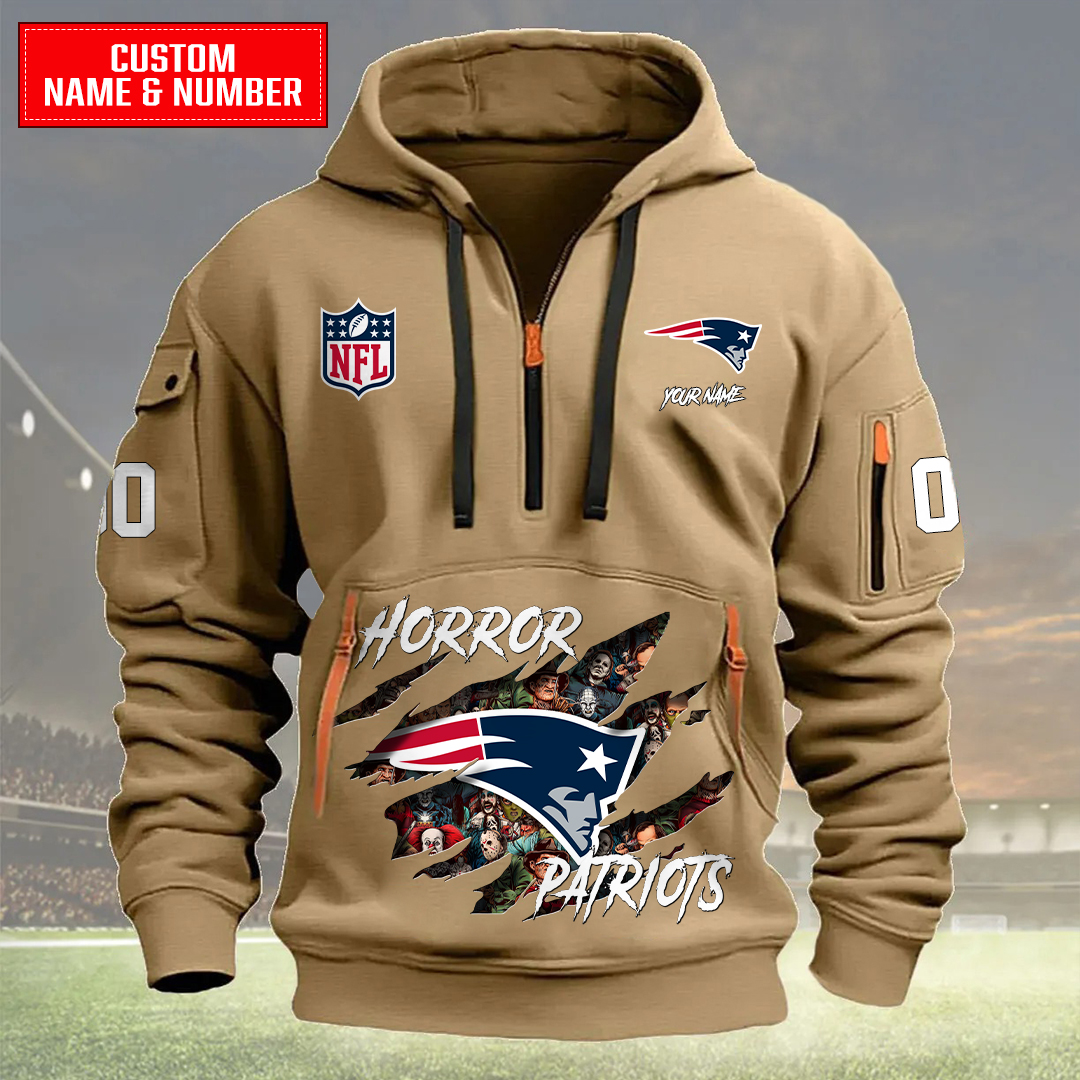 New England Patriots Halloween Horror Collection Personalize Quarter Zip Hoodie AZCAQZH000029 - Famjoys New England Patriots Halloween Horror Collection Personalize Quarter Zip Hoodie AZCAQZH000029 - Famjoys