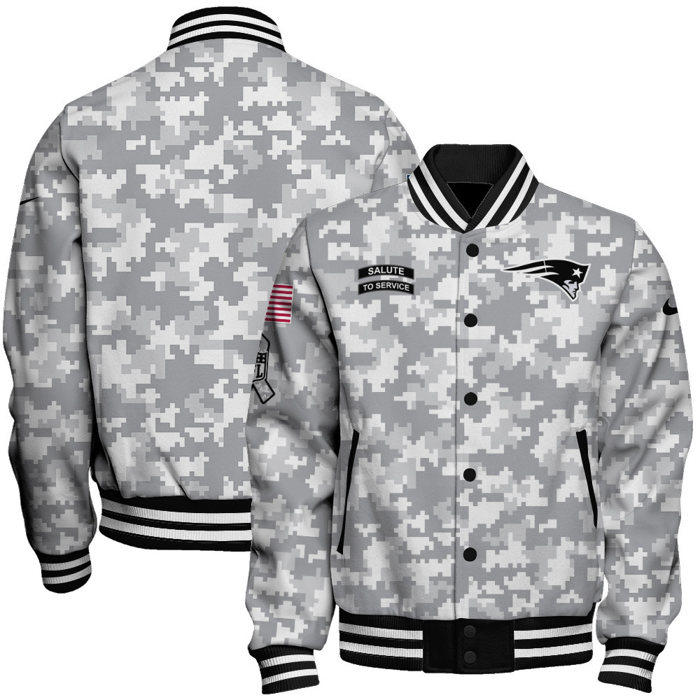 New England Patriots National Football League Arctic Camo Unisex Varsity Jacket - Famjoys New England Patriots National Football League Arctic Camo Unisex Varsity Jacket - Famjoys