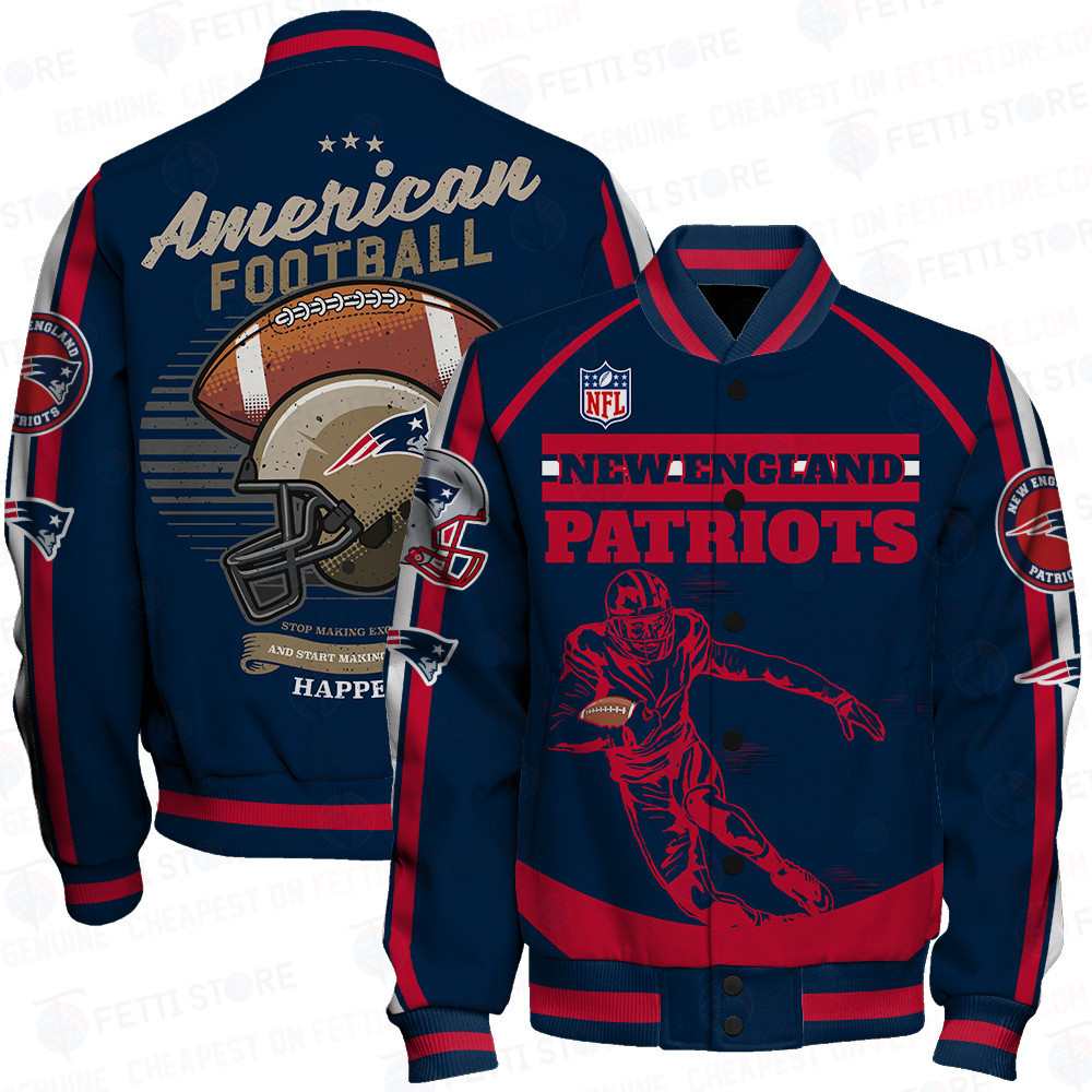 New England Patriots National Football League Print Varsity Jacket STM V3 - Famjoys New England Patriots National Football League Print Varsity Jacket STM V3 - Famjoys