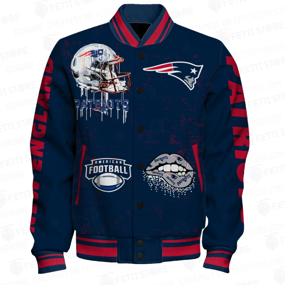 New England Patriots National Football League Print Varsity Jacket STM V6 - Famjoys New England Patriots National Football League Print Varsity Jacket STM V6 - Famjoys