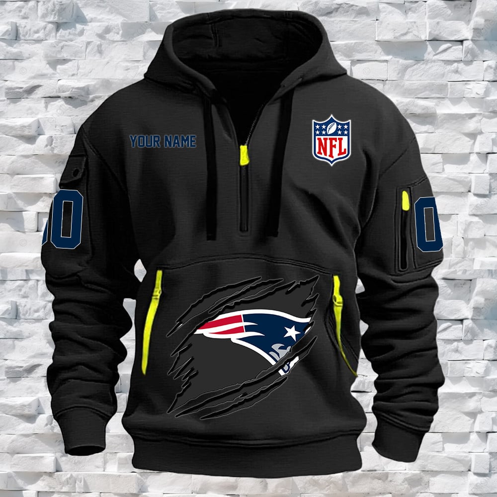 New England Patriots New Personalized Quarter Zip Hoodie NA029 - Famjoys New England Patriots New Personalized Quarter Zip Hoodie NA029 - Famjoys