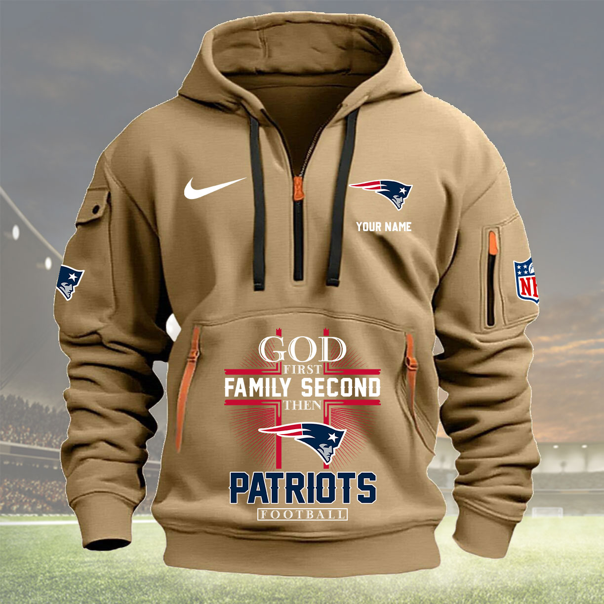 New England Patriots Personalized Quarter Zip Hoodie New Collection AZBTQZH000259 - Famjoys New England Patriots Personalized Quarter Zip Hoodie New Collection AZBTQZH000259 - Famjoys