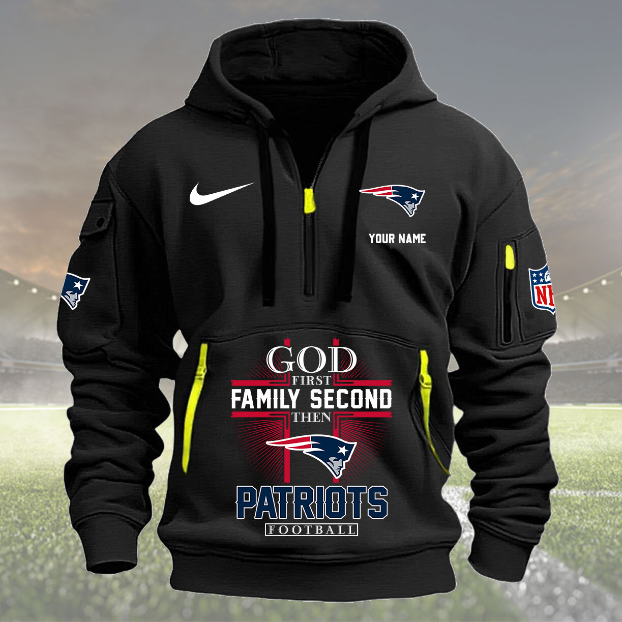 New England Patriots Personalized Quarter Zip Hoodie New Collection AZBTQZH000259 - Famjoys New England Patriots Personalized Quarter Zip Hoodie New Collection AZBTQZH000259 - Famjoys