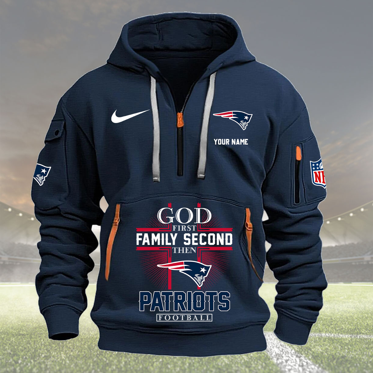 New England Patriots Personalized Quarter Zip Hoodie New Collection AZBTQZH000259 - Famjoys New England Patriots Personalized Quarter Zip Hoodie New Collection AZBTQZH000259 - Famjoys