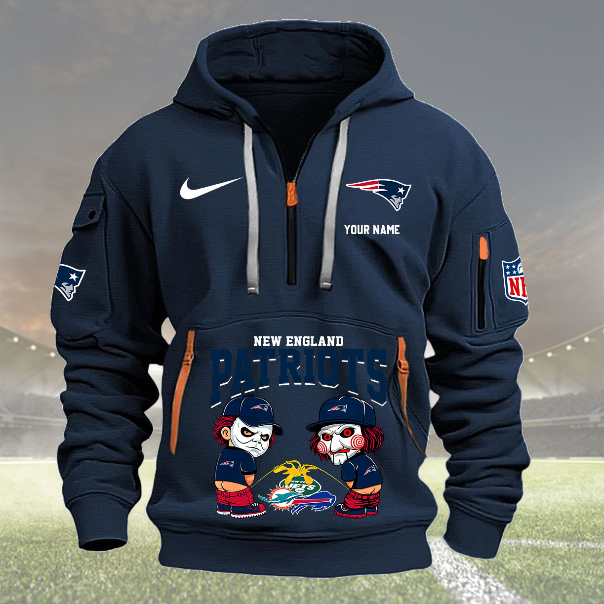 New England Patriots Personalized Quarter Zip Hoodie New Collection AZBTQZH000293 - Famjoys New England Patriots Personalized Quarter Zip Hoodie New Collection AZBTQZH000293 - Famjoys
