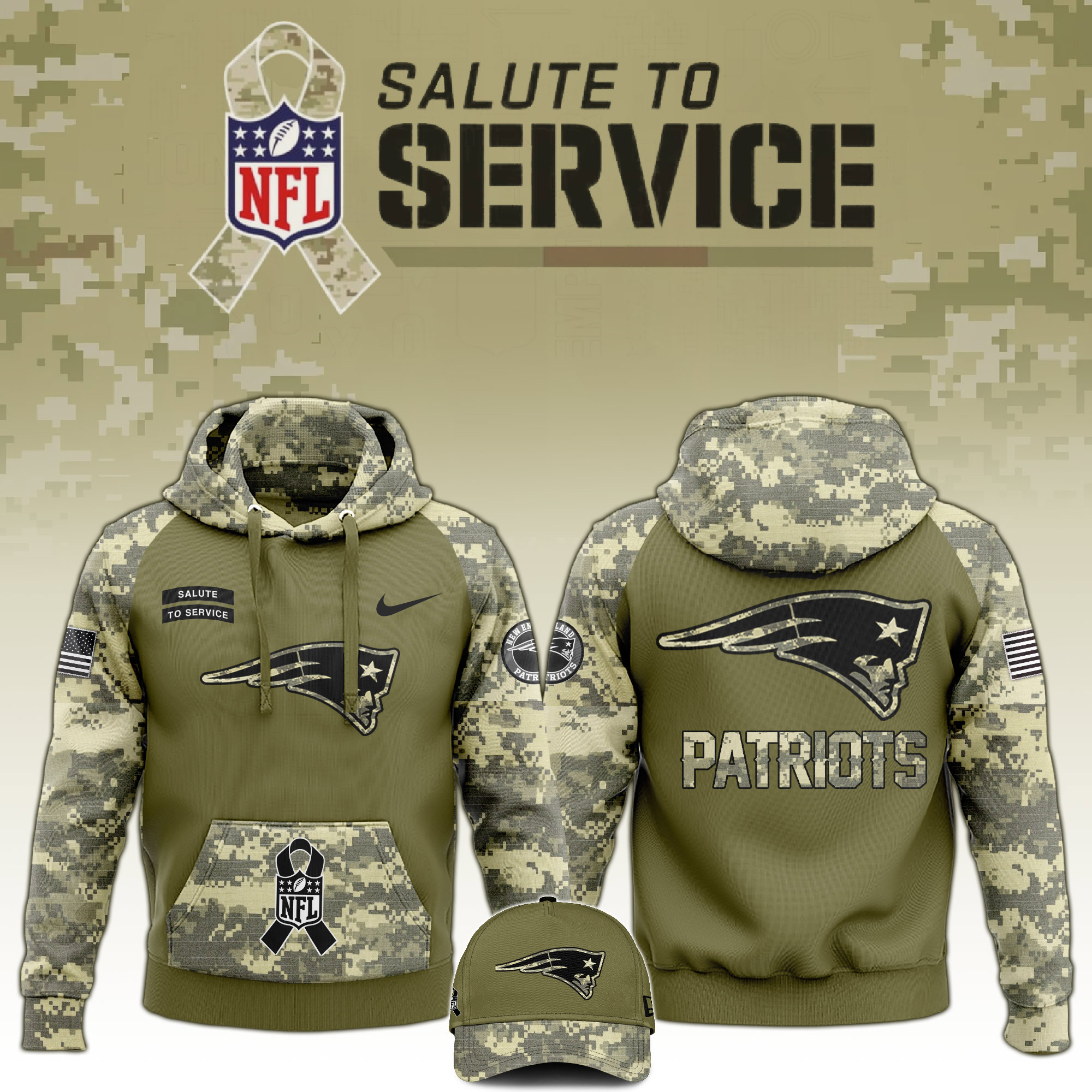 New England Patriots  Salute to Service Club   Camo Hoodie #1