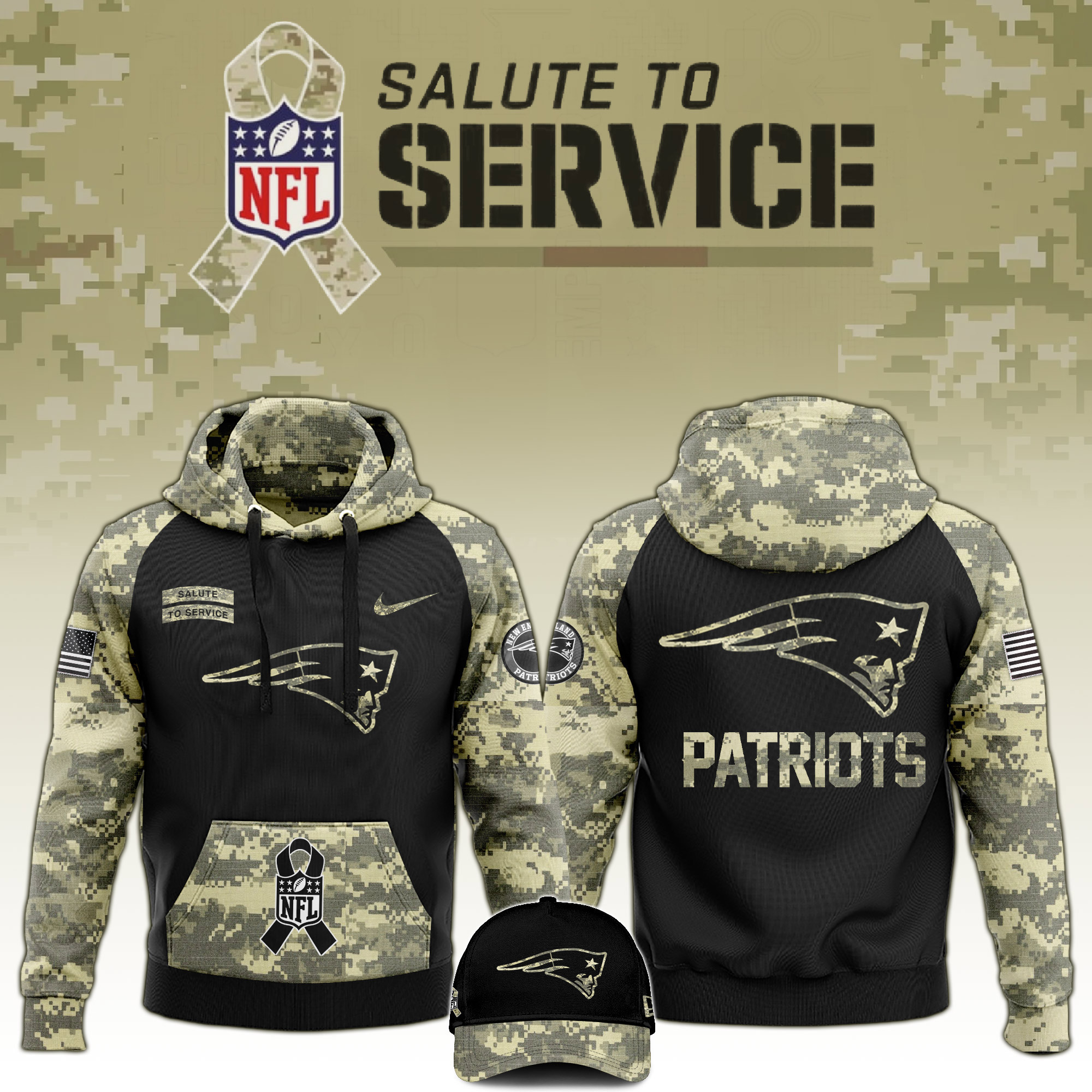 New England Patriots  Salute to Service Club   Camo Hoodie #2