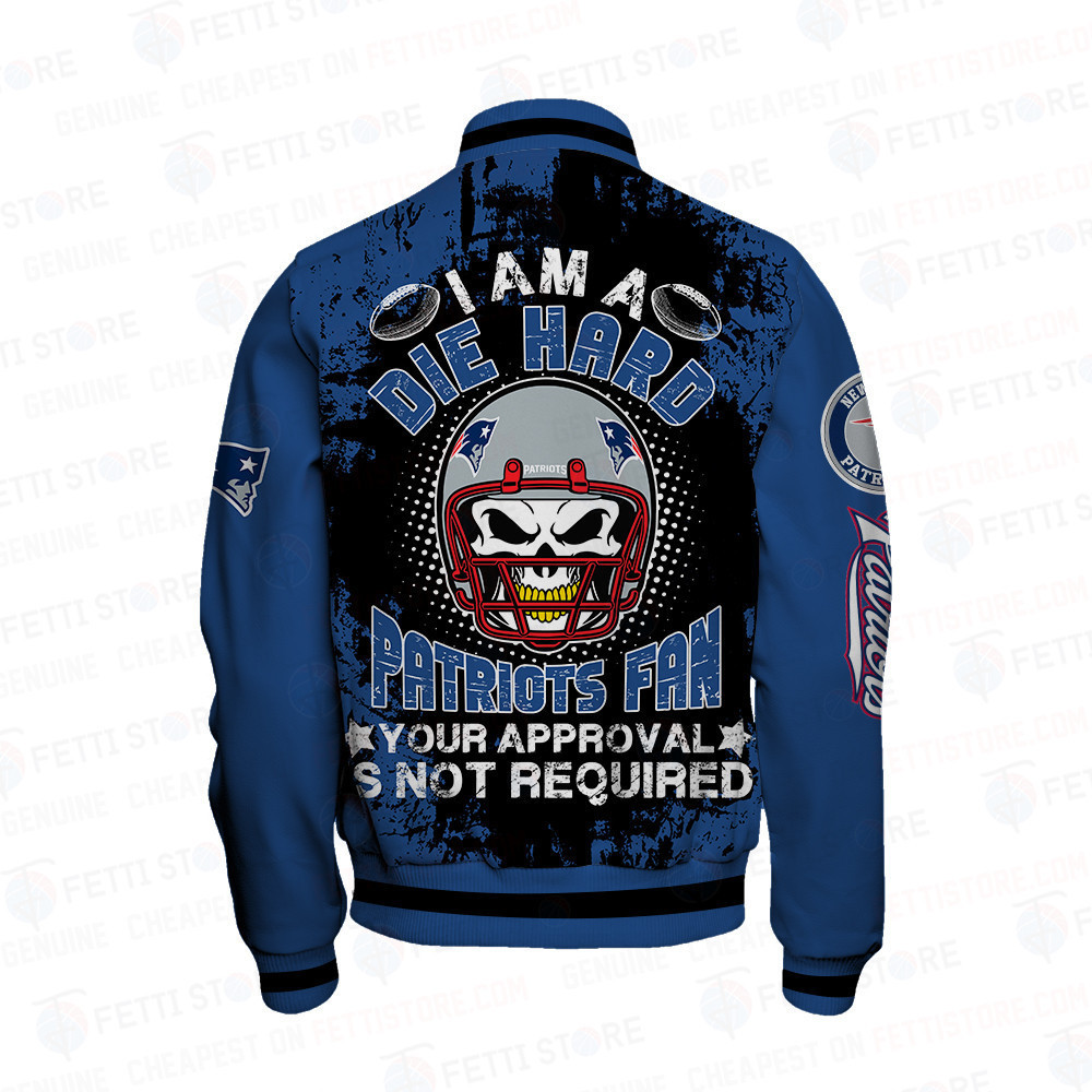 New England Patriots Skull Helmet Halloween Pattern Varsity Jacket - Famjoys New England Patriots Skull Helmet Halloween Pattern Varsity Jacket - Famjoys