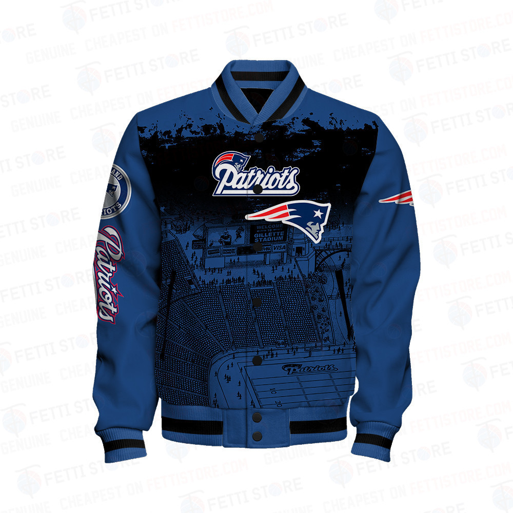 New England Patriots Skull Helmet Halloween Pattern Varsity Jacket - Famjoys New England Patriots Skull Helmet Halloween Pattern Varsity Jacket - Famjoys