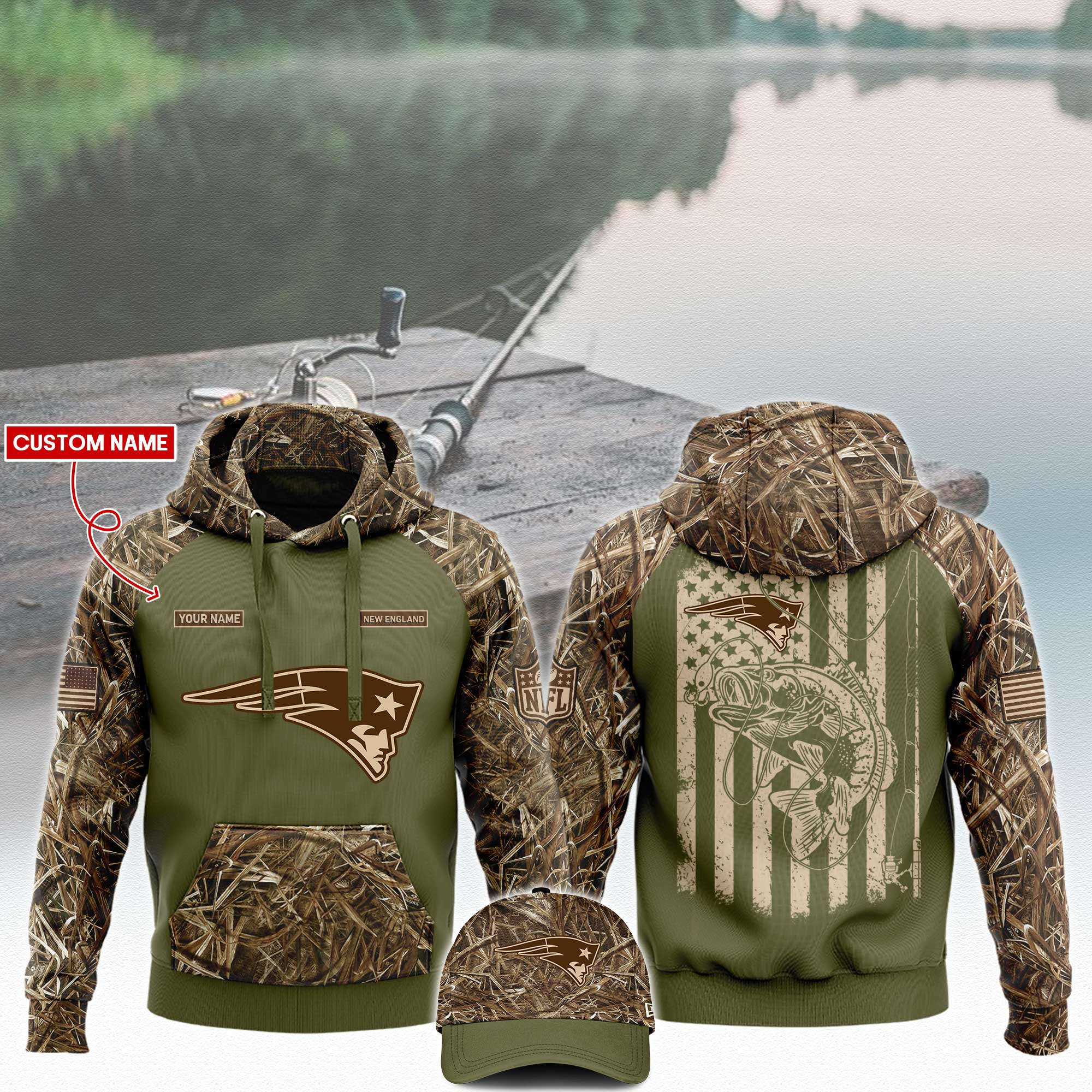 New England Patriots x Fishing Hoodie V3 - Famjoys New England Patriots x Fishing Hoodie V3 - Famjoys