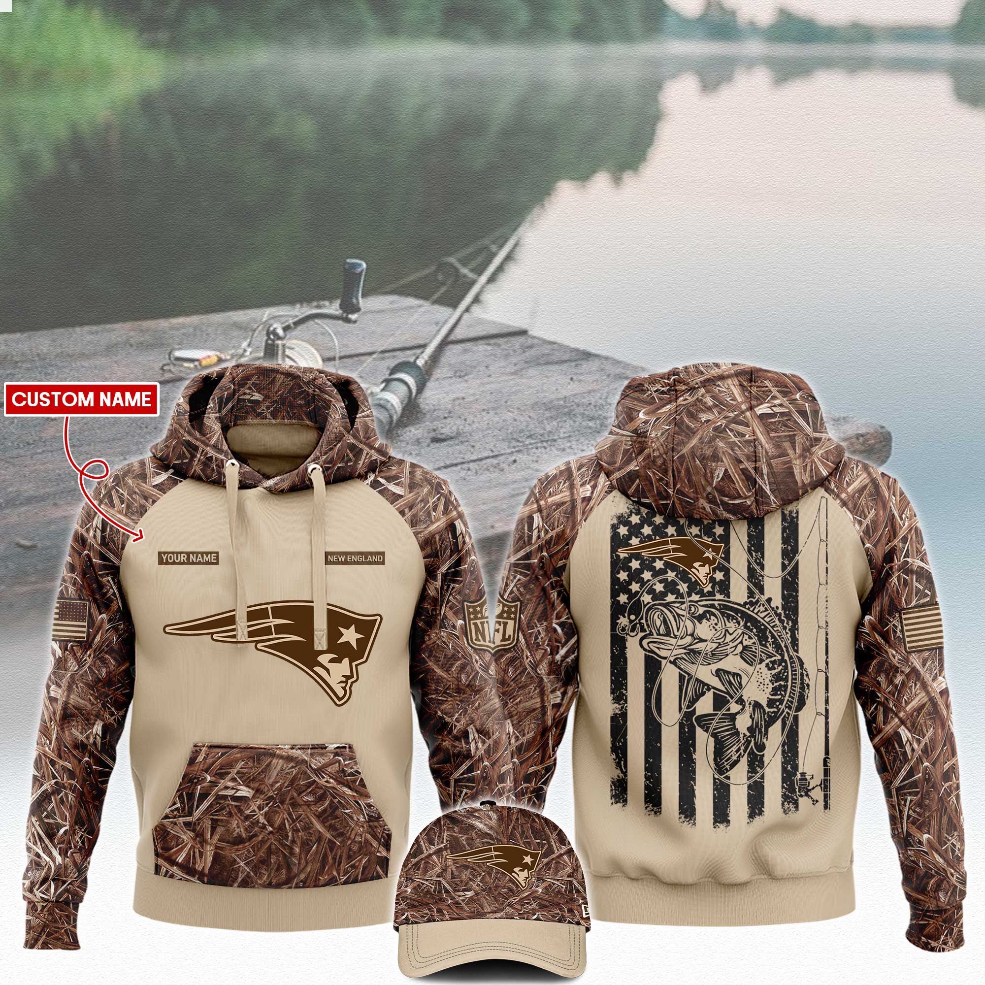 New England Patriots x Fishing Hoodie V3 - Famjoys New England Patriots x Fishing Hoodie V3 - Famjoys