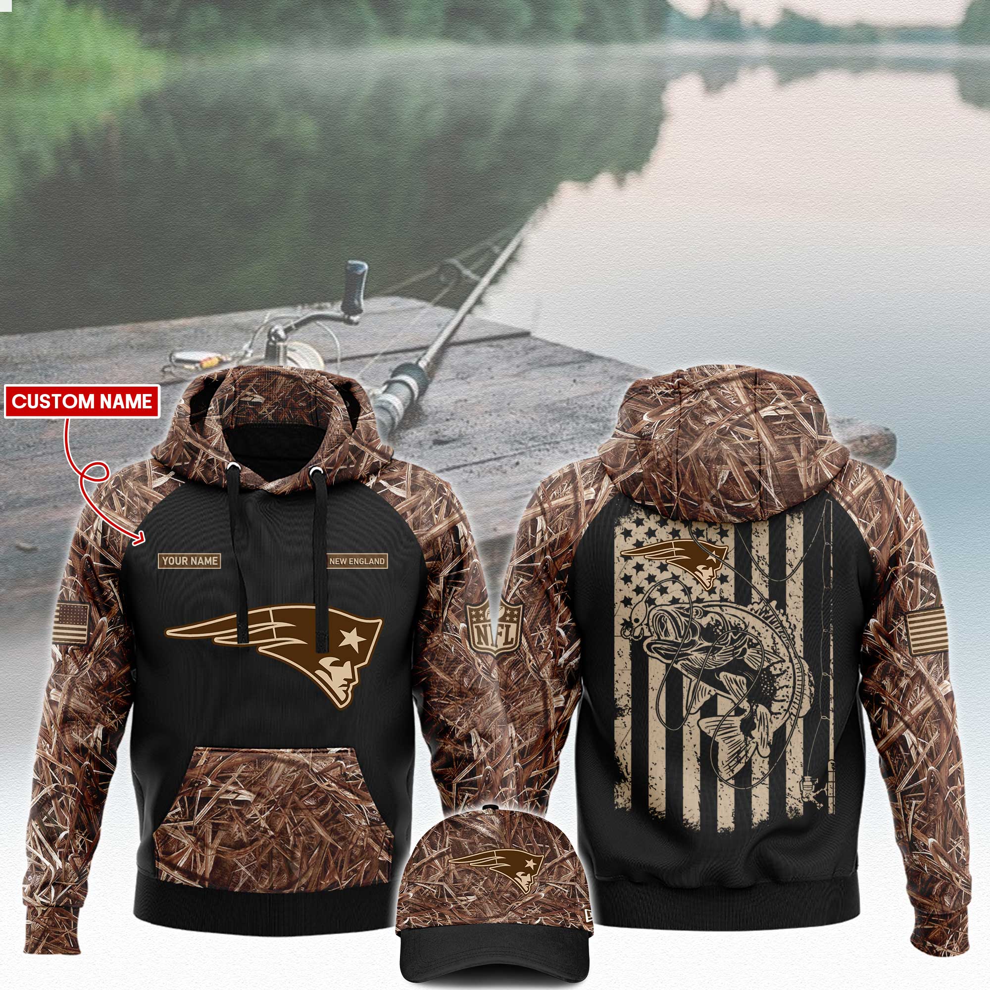 New England Patriots x Fishing Hoodie V3 - Famjoys New England Patriots x Fishing Hoodie V3 - Famjoys