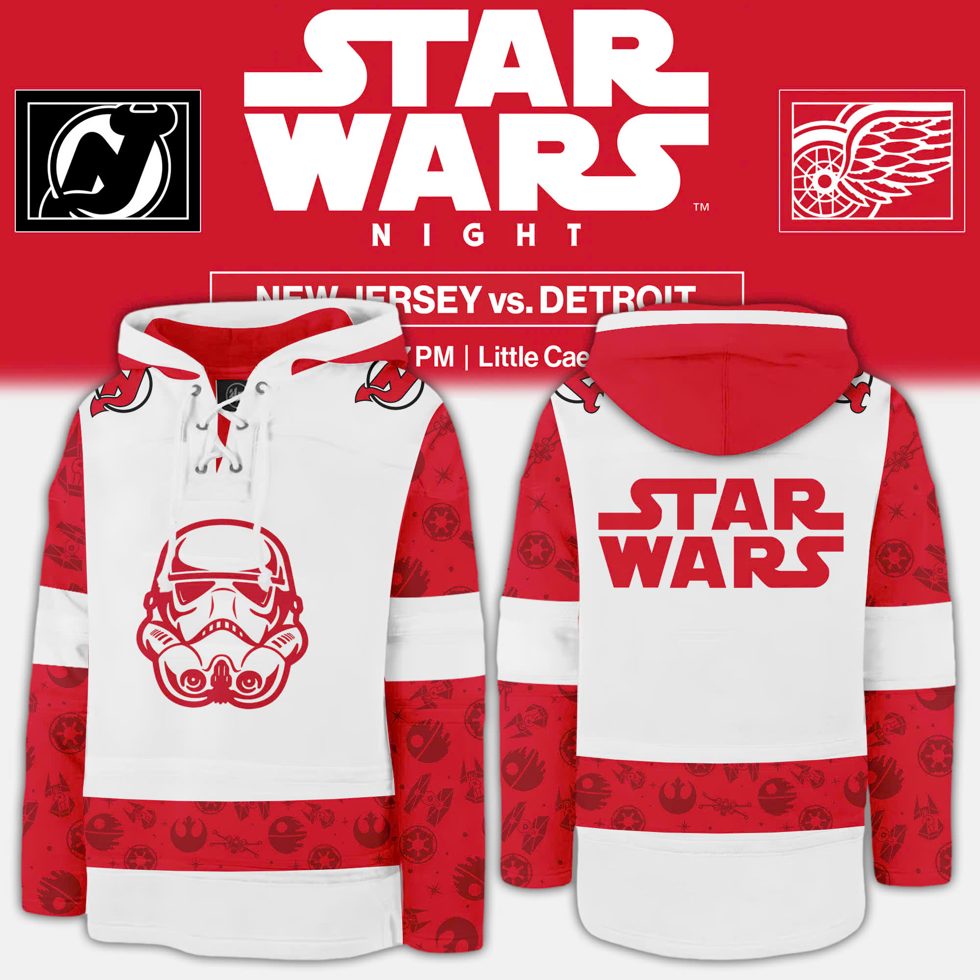 New Jersey Devils x Star Wars Night Lace Up Hoodie - Famjoys New Jersey Devils x Star Wars Night Lace Up Hoodie - Famjoys