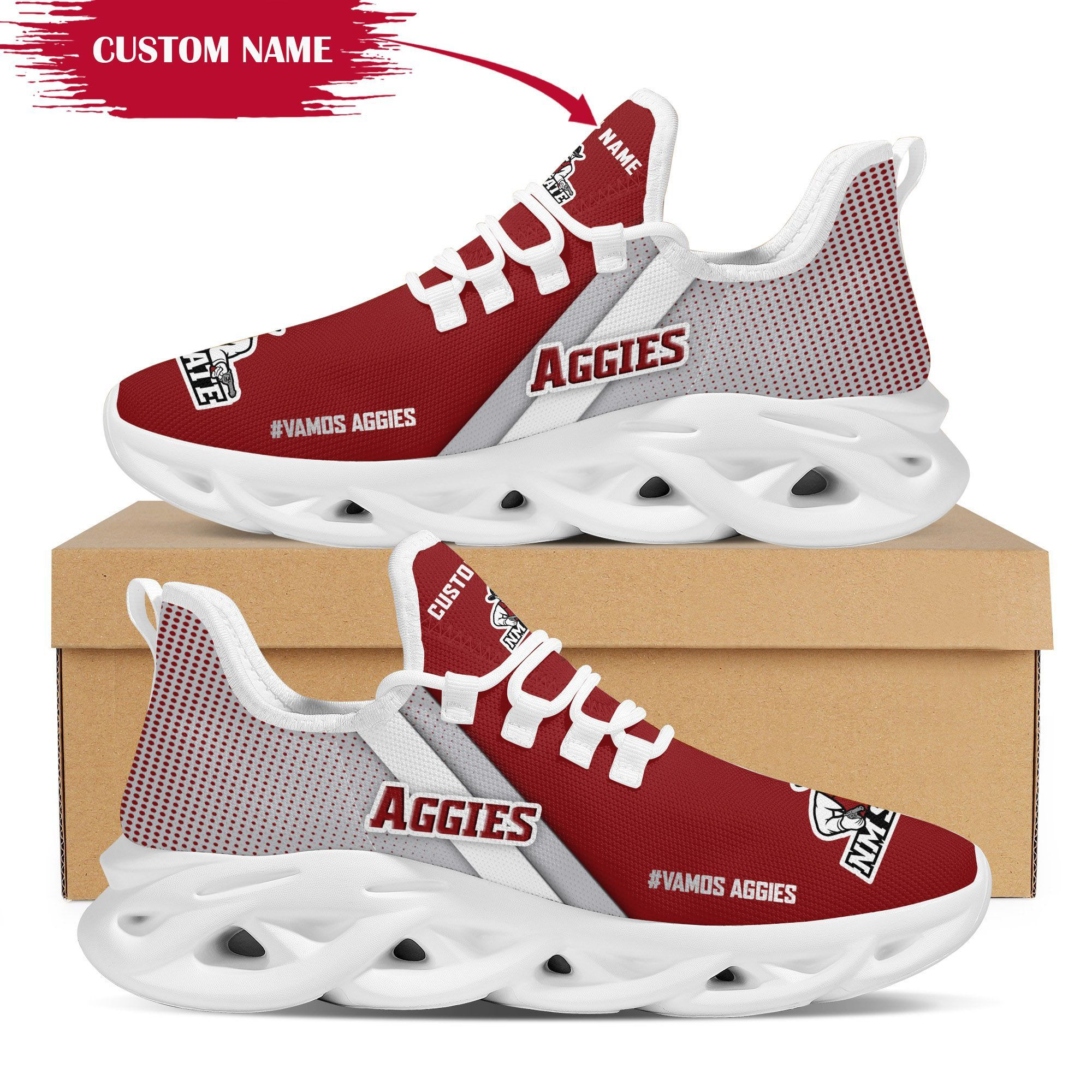 New Mexico State Aggies Custom Personalized Max Soul Sneakers Shoes - Famjoys New Mexico State Aggies Custom Personalized Max Soul Sneakers Shoes - Famjoys
