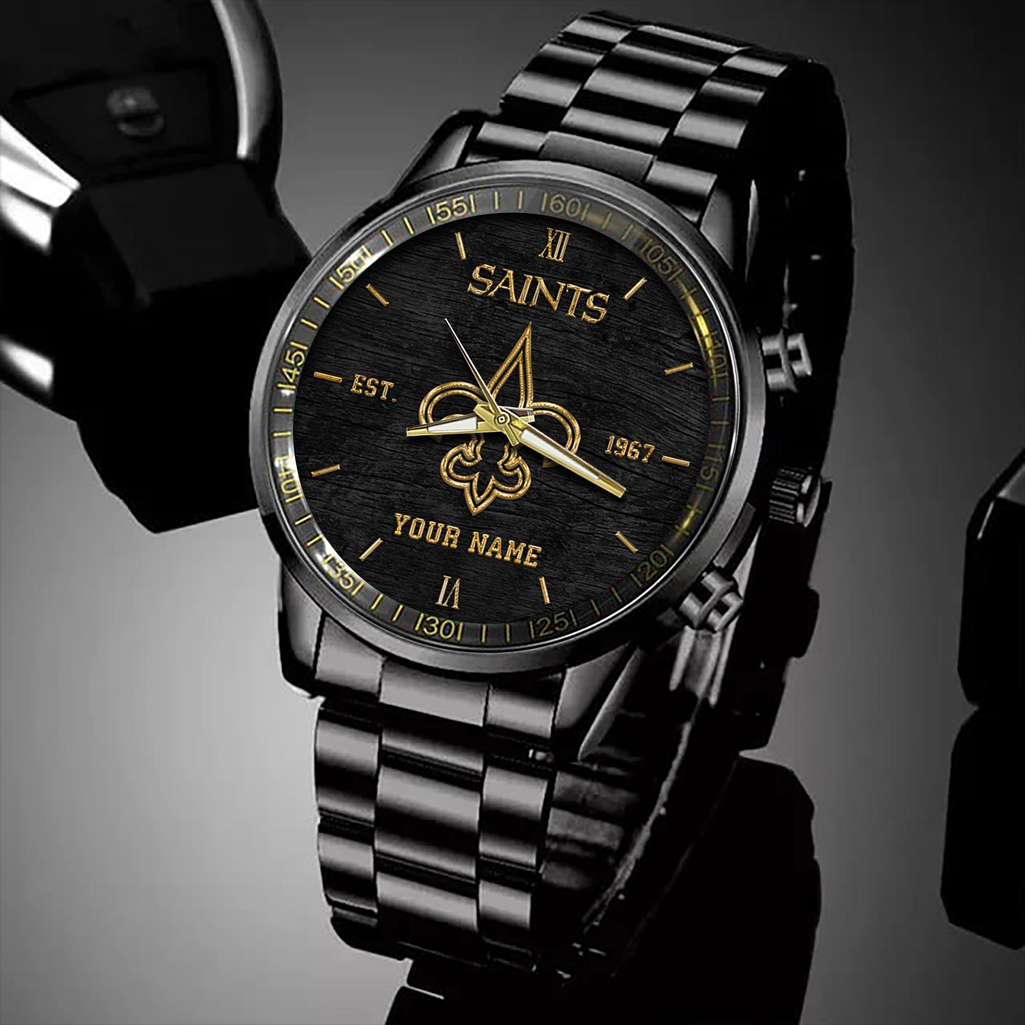 New Orleans Saints Black Fashion Sport Black Fashion Watch - Famjoys New Orleans Saints Black Fashion Sport Black Fashion Watch - Famjoys