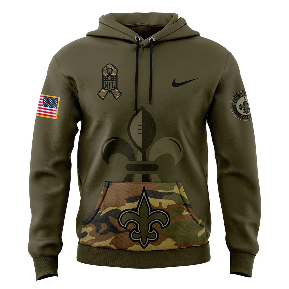 New Orleans Saints Camo Salute to Service Club Fleece Pullover Hoodie - Famjoys New Orleans Saints Camo Salute to Service Club Fleece Pullover Hoodie - Famjoys