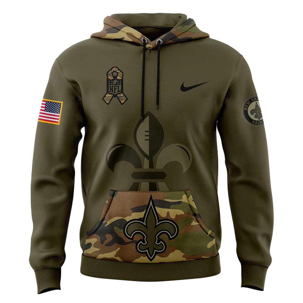 New Orleans Saints Camo Salute to Service Club Fleece Pullover Hoodie V2 - Famjoys New Orleans Saints Camo Salute to Service Club Fleece Pullover Hoodie V2 - Famjoys