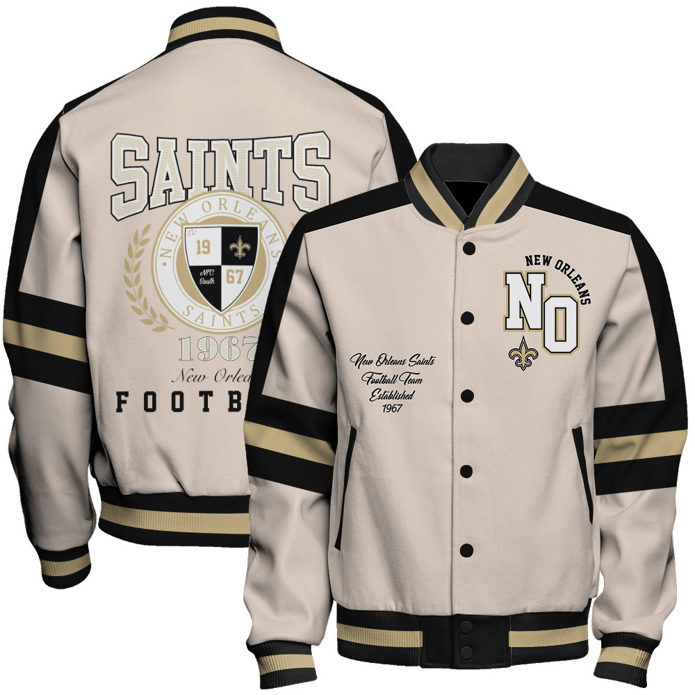 New Orleans Saints - Feel The Power Unisex Varsity Jacket - Famjoys New Orleans Saints - Feel The Power Unisex Varsity Jacket - Famjoys