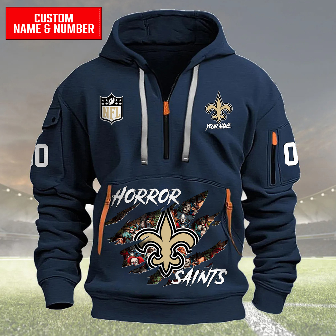 New Orleans Saints Halloween Horror Collection Personalize Quarter Zip Hoodie AZCAQZH000010 - Famjoys New Orleans Saints Halloween Horror Collection Personalize Quarter Zip Hoodie AZCAQZH000010 - Famjoys