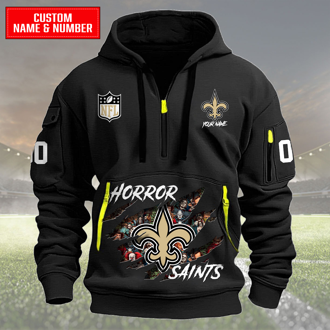 New Orleans Saints Halloween Horror Collection Personalize Quarter Zip Hoodie AZCAQZH000010 - Famjoys New Orleans Saints Halloween Horror Collection Personalize Quarter Zip Hoodie AZCAQZH000010 - Famjoys
