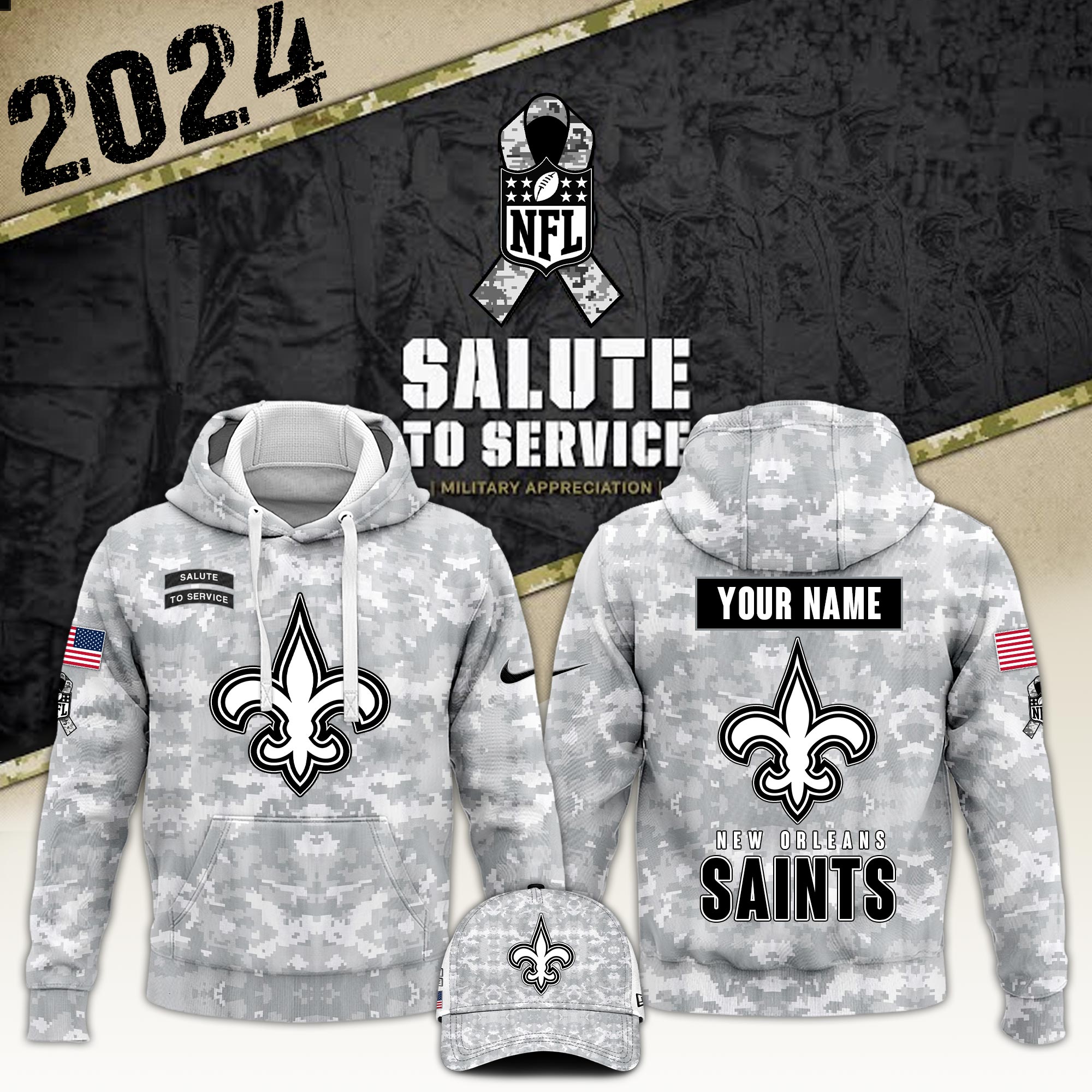New Orleans Saints Hoodie Camo Salute to Service Club - Famjoys New Orleans Saints Hoodie Camo Salute to Service Club - Famjoys