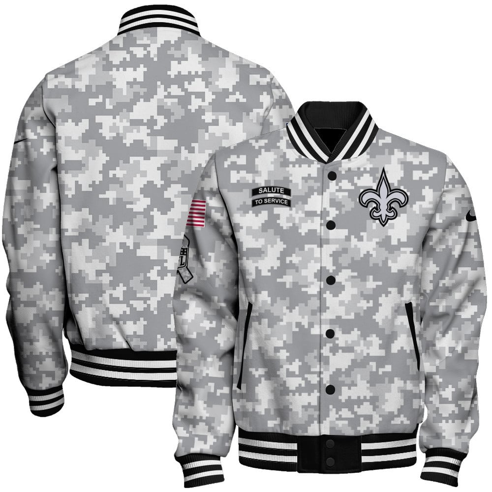 New Orleans Saints National Football League Arctic Camo Unisex Varsity Jacket - Famjoys New Orleans Saints National Football League Arctic Camo Unisex Varsity Jacket - Famjoys