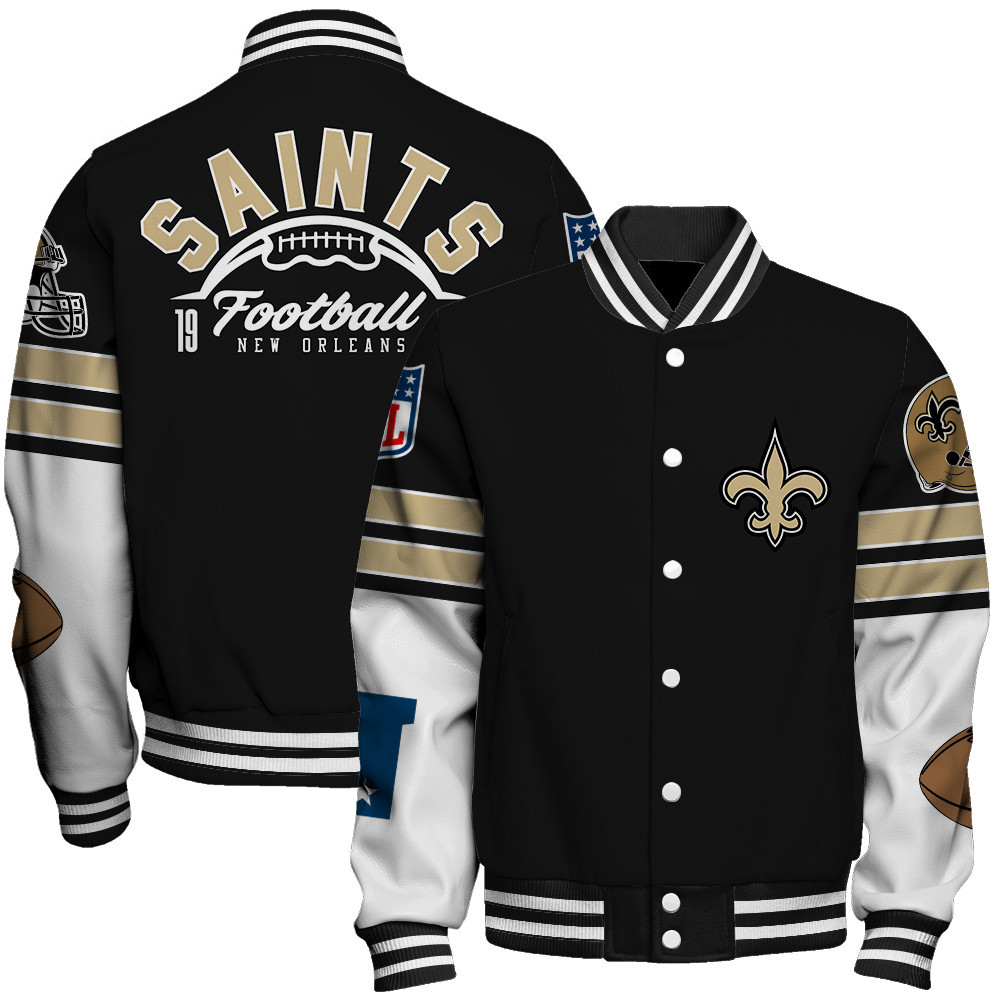 New Orleans Saints National Football League Feel The Power Unisex Varsity Jacket - Famjoys New Orleans Saints National Football League Feel The Power Unisex Varsity Jacket - Famjoys