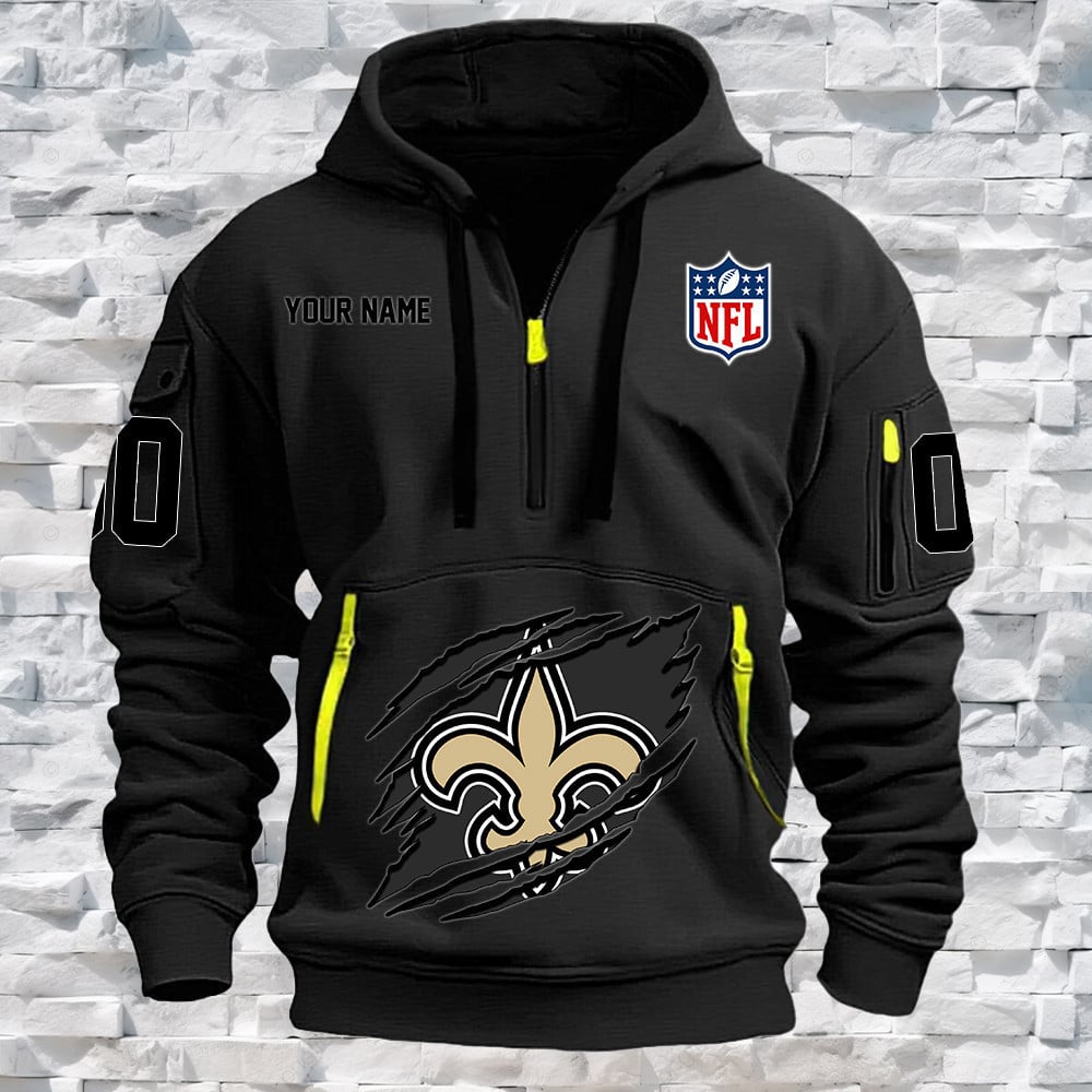 New Orleans Saints New Personalized Quarter Zip Hoodie NA022 - Famjoys New Orleans Saints New Personalized Quarter Zip Hoodie NA022 - Famjoys