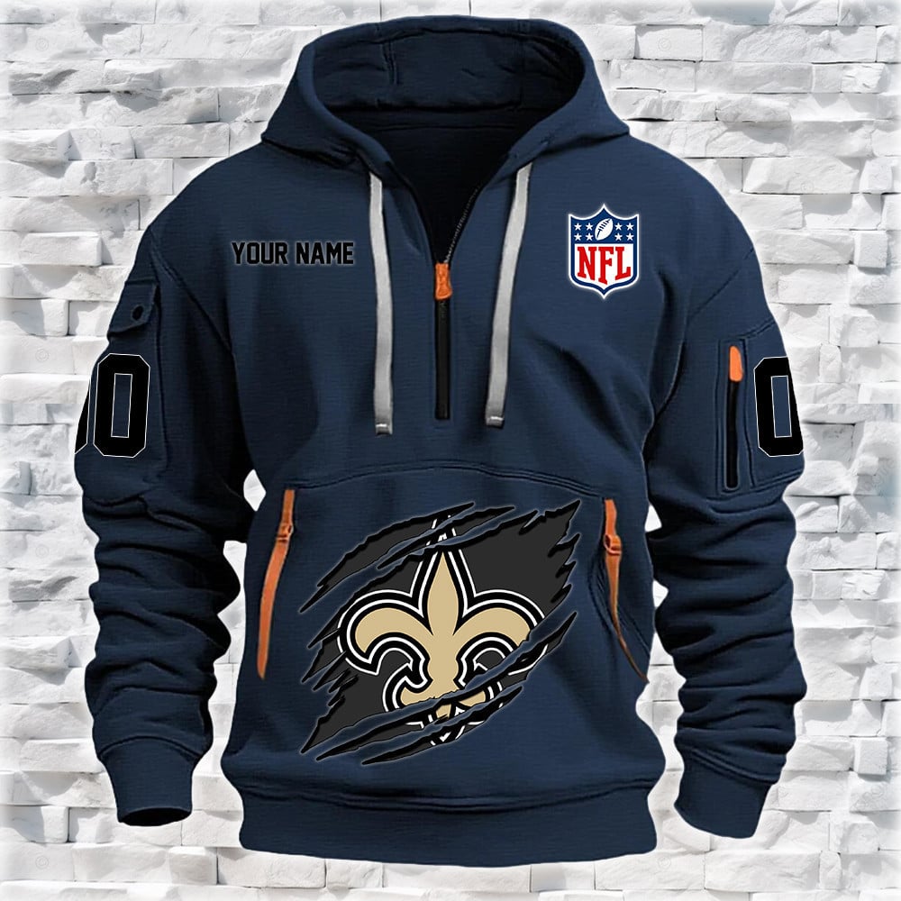 New Orleans Saints New Personalized Quarter Zip Hoodie NA022 - Famjoys New Orleans Saints New Personalized Quarter Zip Hoodie NA022 - Famjoys