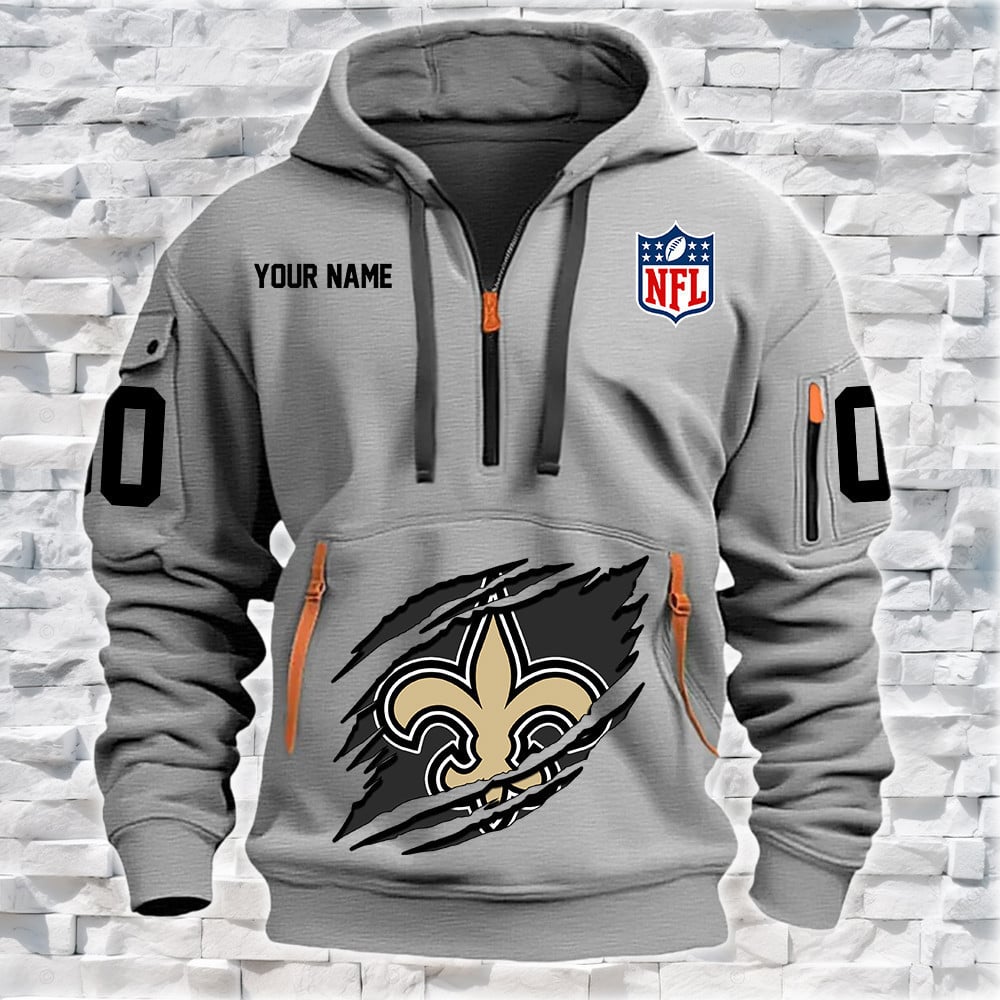 New Orleans Saints New Personalized Quarter Zip Hoodie NA022 - Famjoys New Orleans Saints New Personalized Quarter Zip Hoodie NA022 - Famjoys