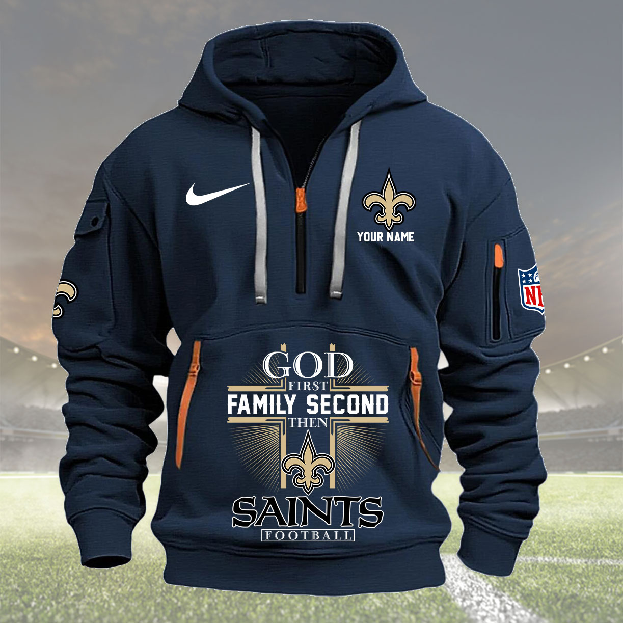 New Orleans Saints Personalized Quarter Zip Hoodie New Collection AZBTQZH000260 - Famjoys New Orleans Saints Personalized Quarter Zip Hoodie New Collection AZBTQZH000260 - Famjoys