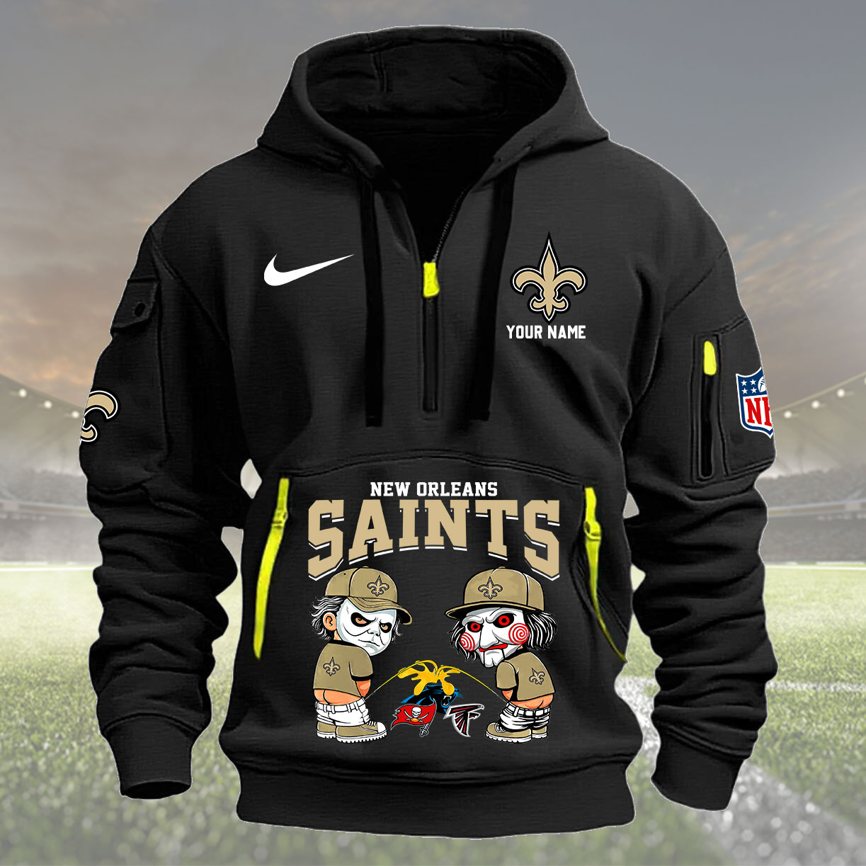New Orleans Saints Personalized Quarter Zip Hoodie New Collection AZBTQZH000294 - Famjoys New Orleans Saints Personalized Quarter Zip Hoodie New Collection AZBTQZH000294 - Famjoys