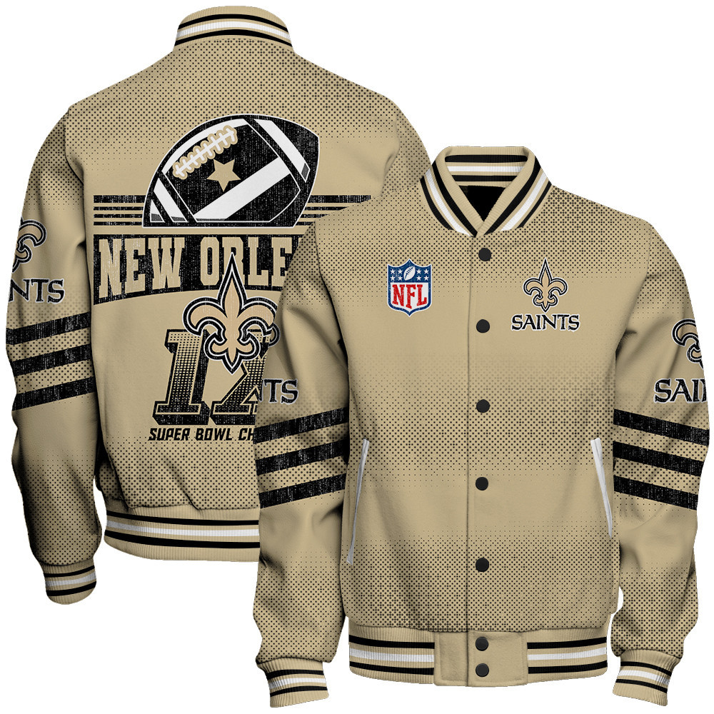 New Orleans Saints Proud Of Every Championship Win Unisex Varsity Jacket - Famjoys New Orleans Saints Proud Of Every Championship Win Unisex Varsity Jacket - Famjoys