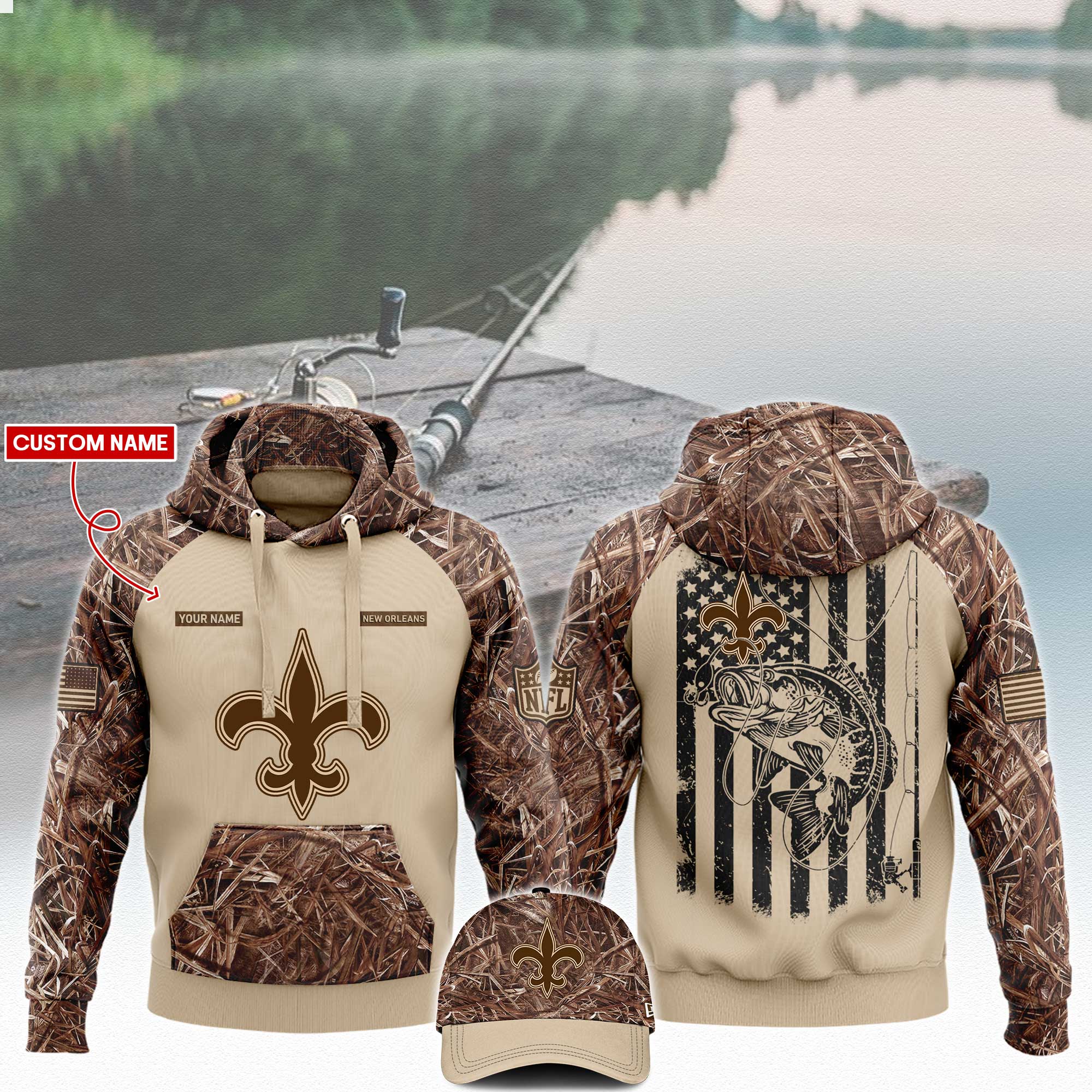 New Orleans Saints x Fishing Hoodie V3 - Famjoys New Orleans Saints x Fishing Hoodie V3 - Famjoys