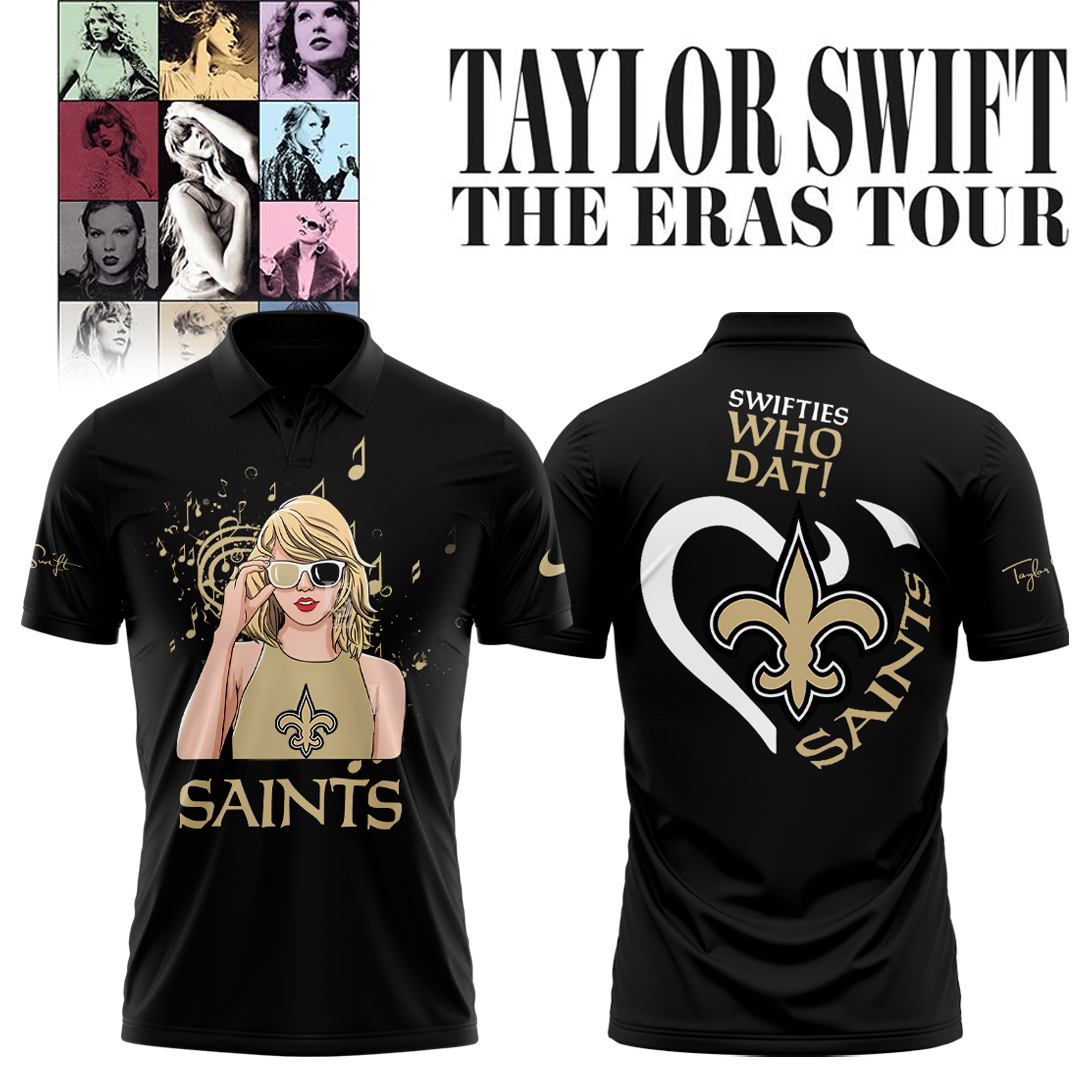 New Orleans Saints x Taylor Swift The Eras Tour Collection Polo - Famjoys New Orleans Saints x Taylor Swift The Eras Tour Collection Polo - Famjoys
