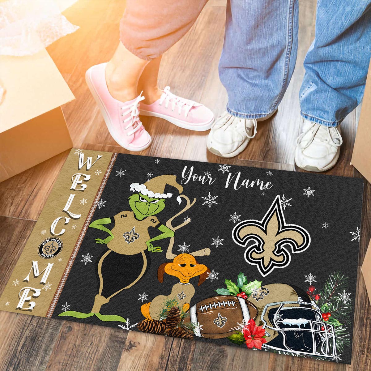 New OrleansSaints Grinch Christmas Welcome Football Doormat - Famjoys New OrleansSaints Grinch Christmas Welcome Football Doormat - Famjoys